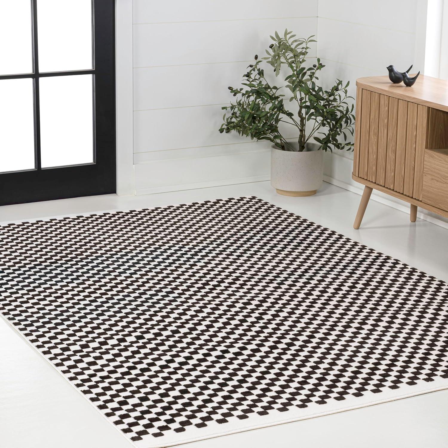 imageJONATHAN Y Finn HighLow Checkered Monotone IvoryCream 3x5 IndoorOutdoor Area Rug Modern Minimalist for Patio Backyard Living Room Bedroom Office HoseWashable SCN108A3BlackWhite
