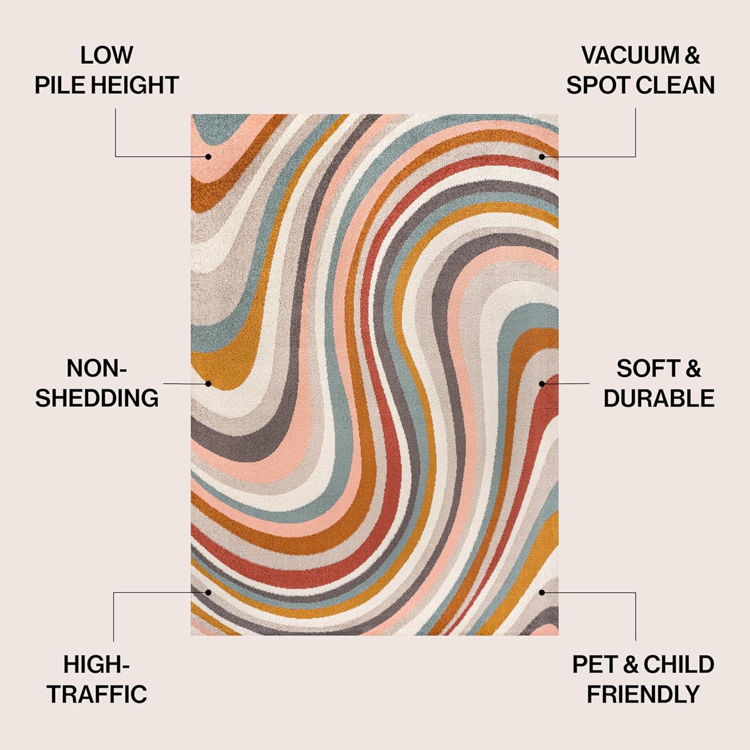 imageJONATHAN Y Flow Abstract Swirl Indoor Area Rug 8x10 BlueMustardGray Modern Coastal EasyCleaning for Living Room Bedroom Kitchen Pet Friendly NonShedding DZC100C8RedBeigeBlue