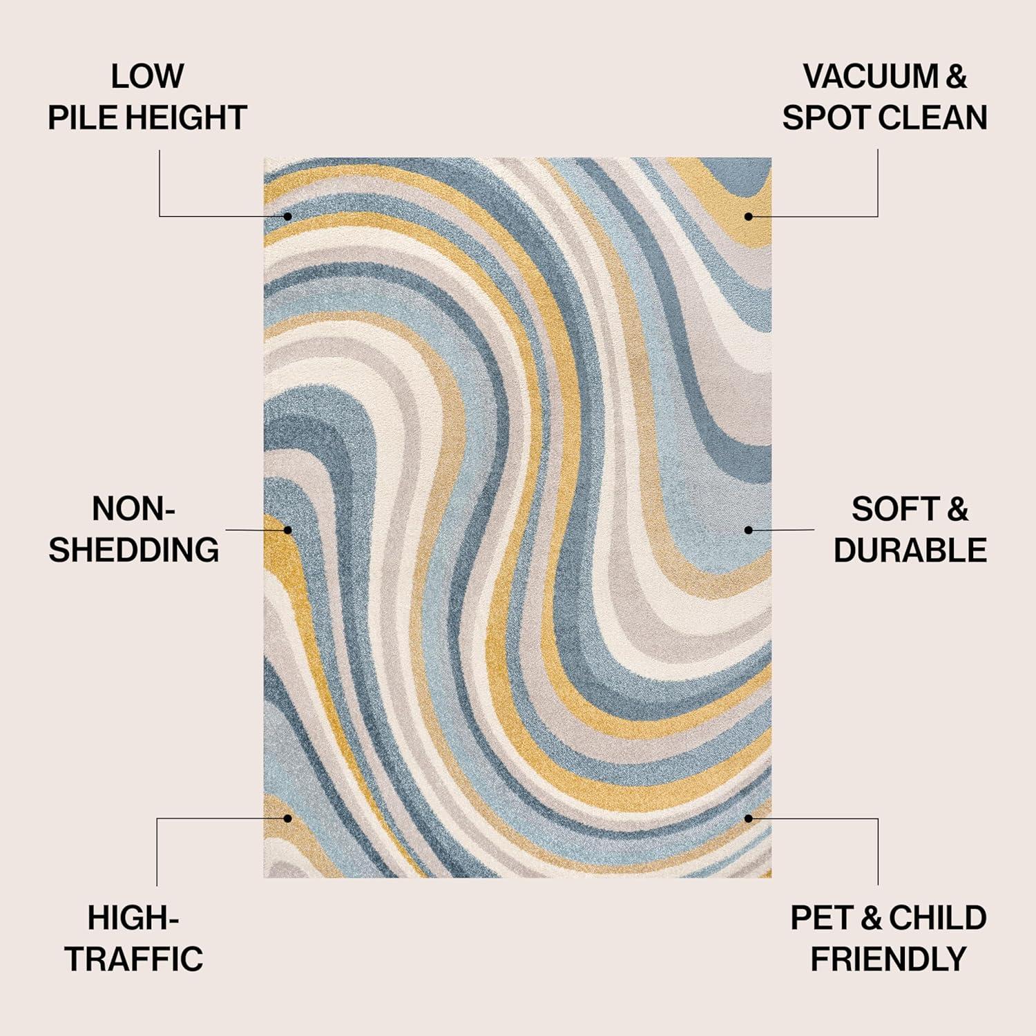 imageJONATHAN Y Flow Abstract Swirl Indoor Area Rug 8x10 BlueMustardGray Modern Coastal EasyCleaning for Living Room Bedroom Kitchen Pet Friendly NonShedding DZC100C8BlueMustardGray