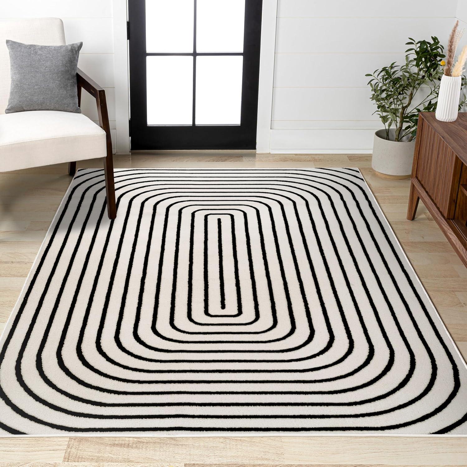 imageJONATHAN Y Freya HighLow Arch Stripe Monotone BlackWhite 8x10 Indoor Area Rug Modern Scandinavian NonSheddingStain ResistantEasy Cleaning for Bedroom Living Room Kitchen SCN106B8BlackWhite