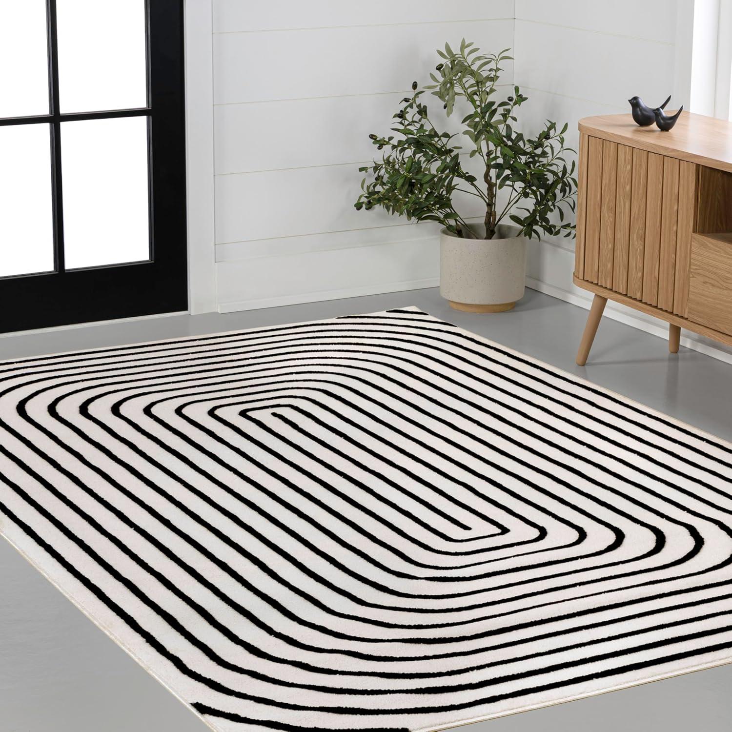 imageJONATHAN Y Freya HighLow Arch Stripe Monotone BlackWhite 8x10 Indoor Area Rug Modern Scandinavian NonSheddingStain ResistantEasy Cleaning for Bedroom Living Room Kitchen SCN106B8BlackWhite