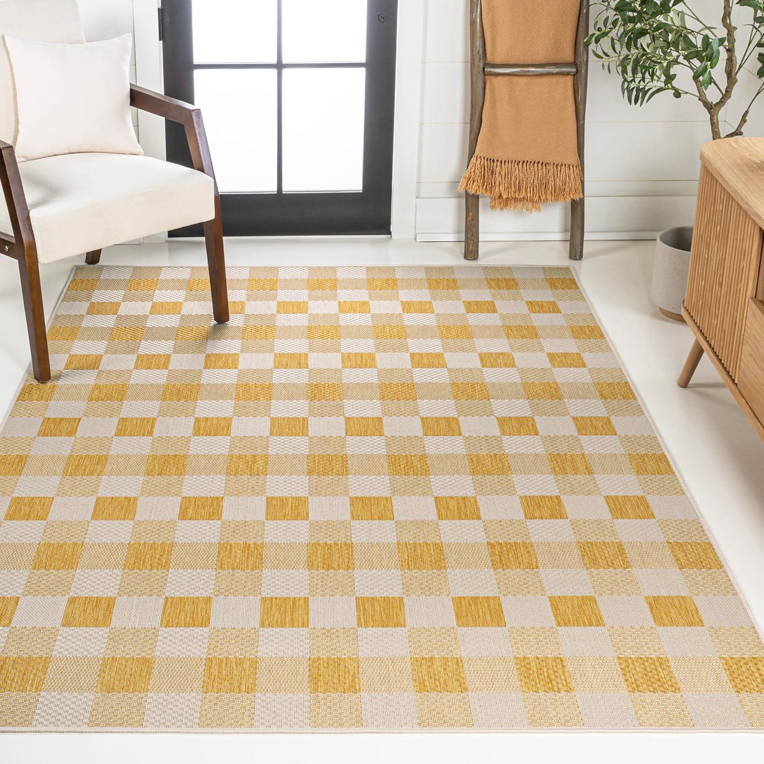 imageJONATHAN Y Geometric Bold Gingham Indoor Outdoor Area Rug 8X10 GreenCream Darcy Traditional for Backyard Patio Porch EasyCleaning High Traffic PetFriendly NonShedding TSN201E8YellowCream