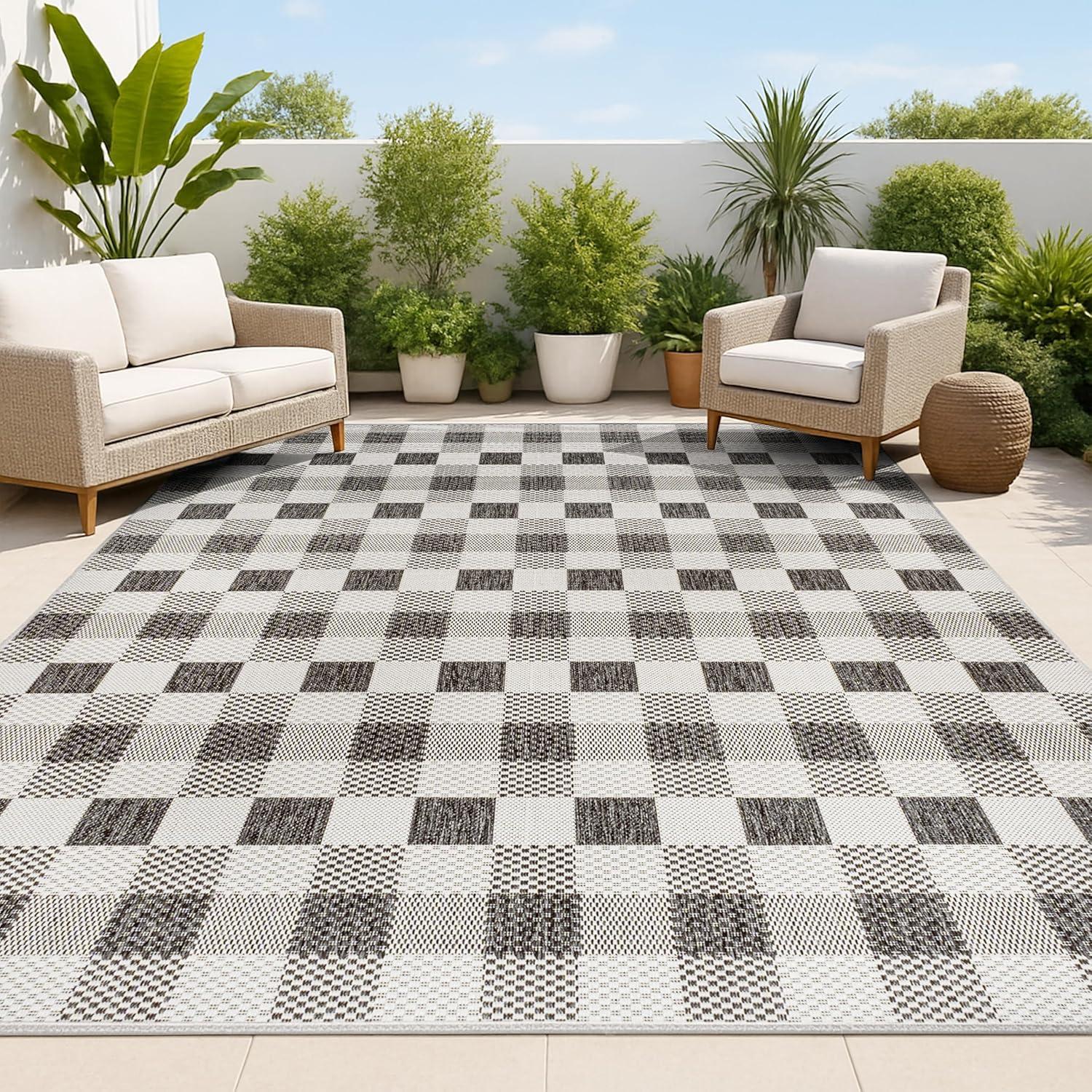 imageJONATHAN Y Geometric Bold Gingham Indoor Outdoor Area Rug 8X10 GreenCream Darcy Traditional for Backyard Patio Porch EasyCleaning High Traffic PetFriendly NonShedding TSN201E8BlackCream