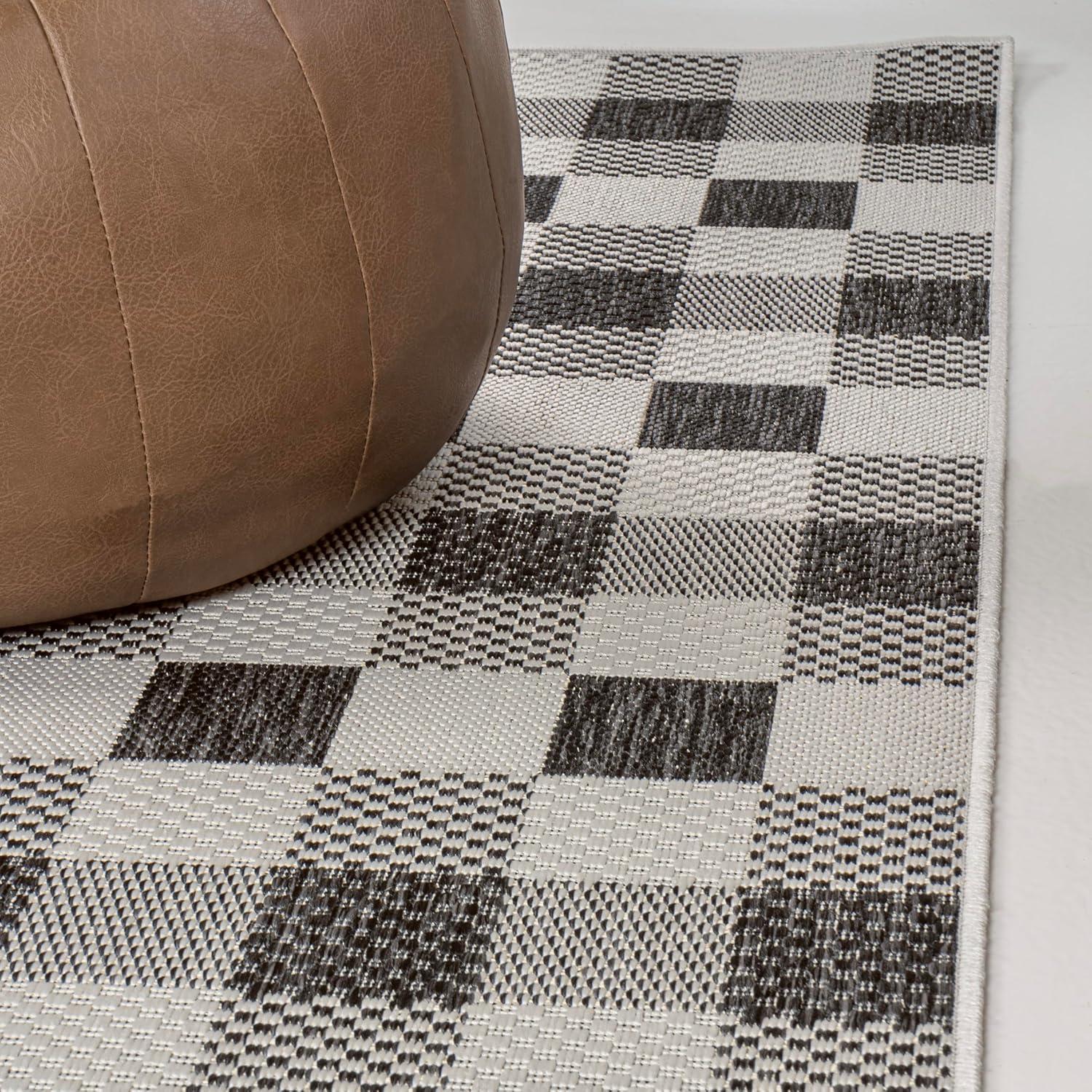 imageJONATHAN Y Geometric Bold Gingham Indoor Outdoor Area Rug 8X10 GreenCream Darcy Traditional for Backyard Patio Porch EasyCleaning High Traffic PetFriendly NonShedding TSN201E8BlackCream