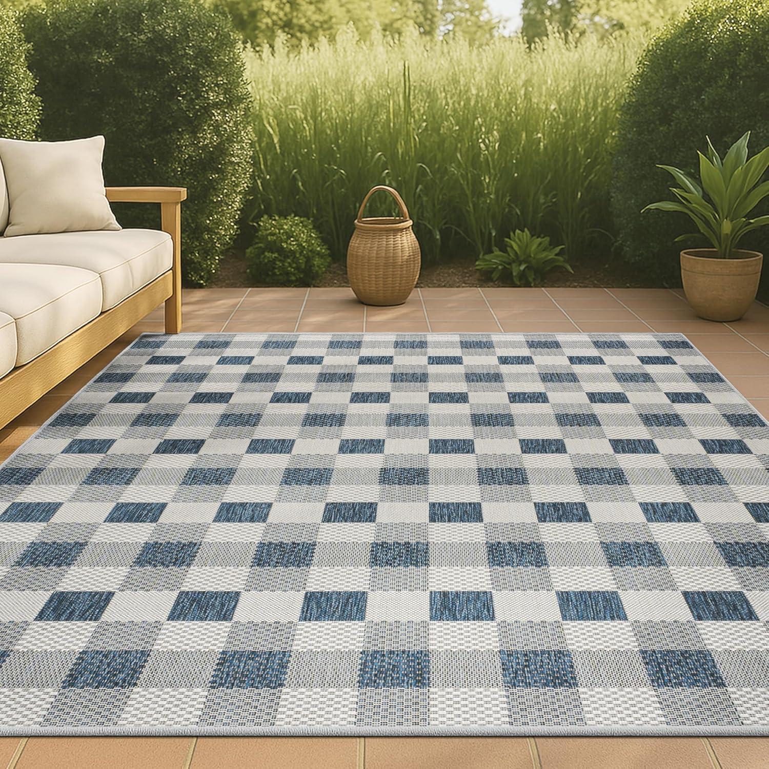 imageJONATHAN Y Geometric Bold Gingham Indoor Outdoor Area Rug 8X10 GreenCream Darcy Traditional for Backyard Patio Porch EasyCleaning High Traffic PetFriendly NonShedding TSN201E8NavyCream