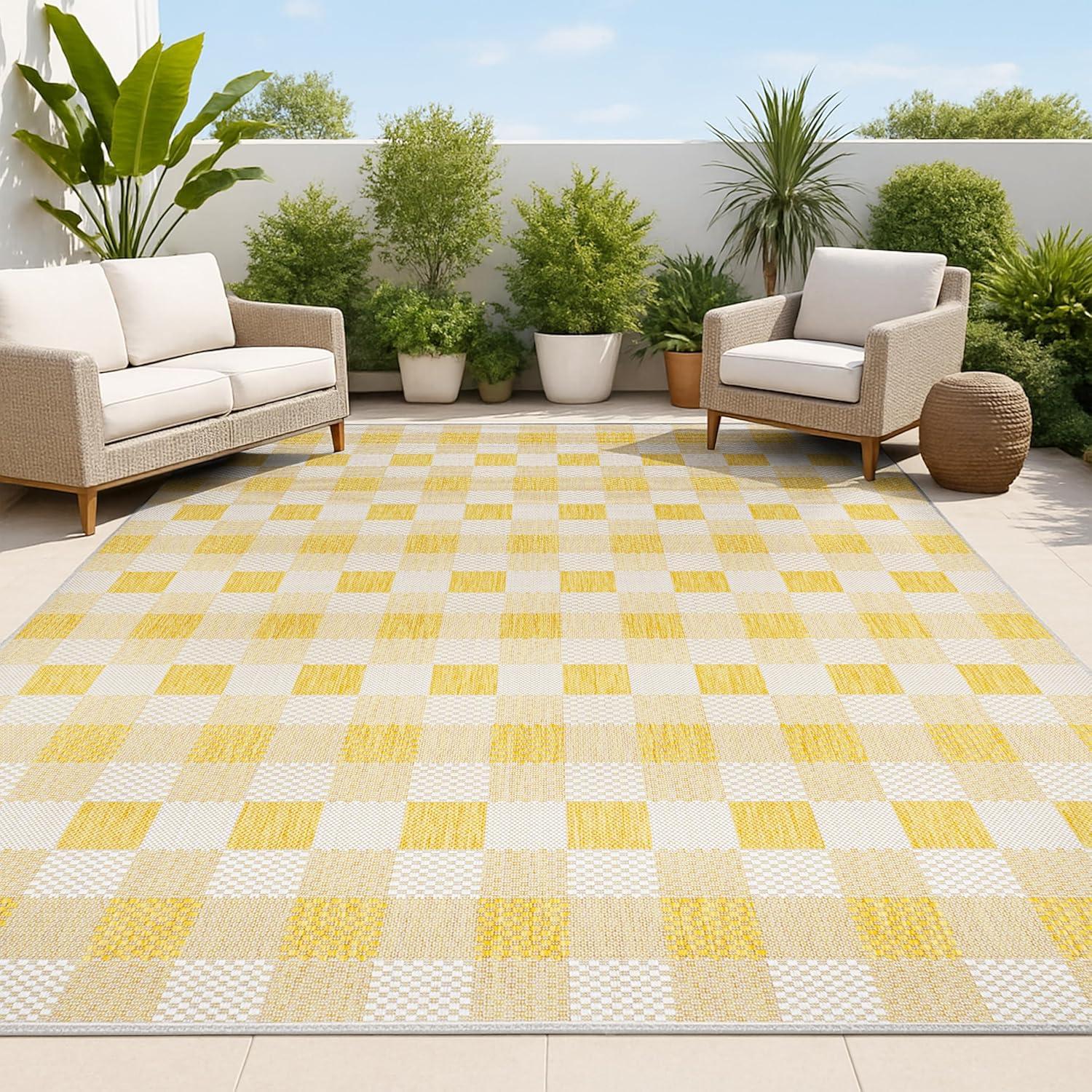 imageJONATHAN Y Geometric Bold Gingham Indoor Outdoor Area Rug 8X10 GreenCream Darcy Traditional for Backyard Patio Porch EasyCleaning High Traffic PetFriendly NonShedding TSN201E8YellowCream
