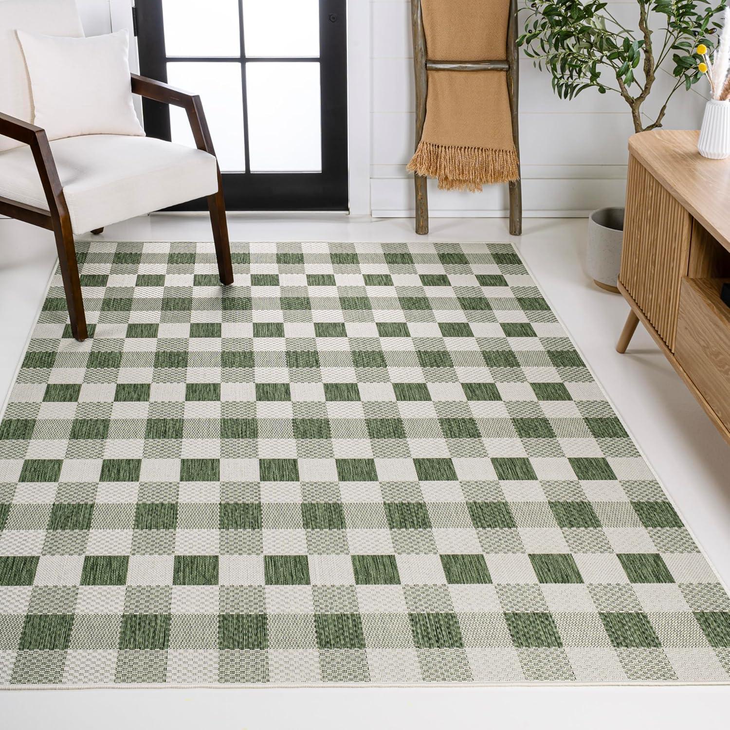 imageJONATHAN Y Geometric Bold Gingham Indoor Outdoor Area Rug 8X10 GreenCream Darcy Traditional for Backyard Patio Porch EasyCleaning High Traffic PetFriendly NonShedding TSN201E8GreenCream