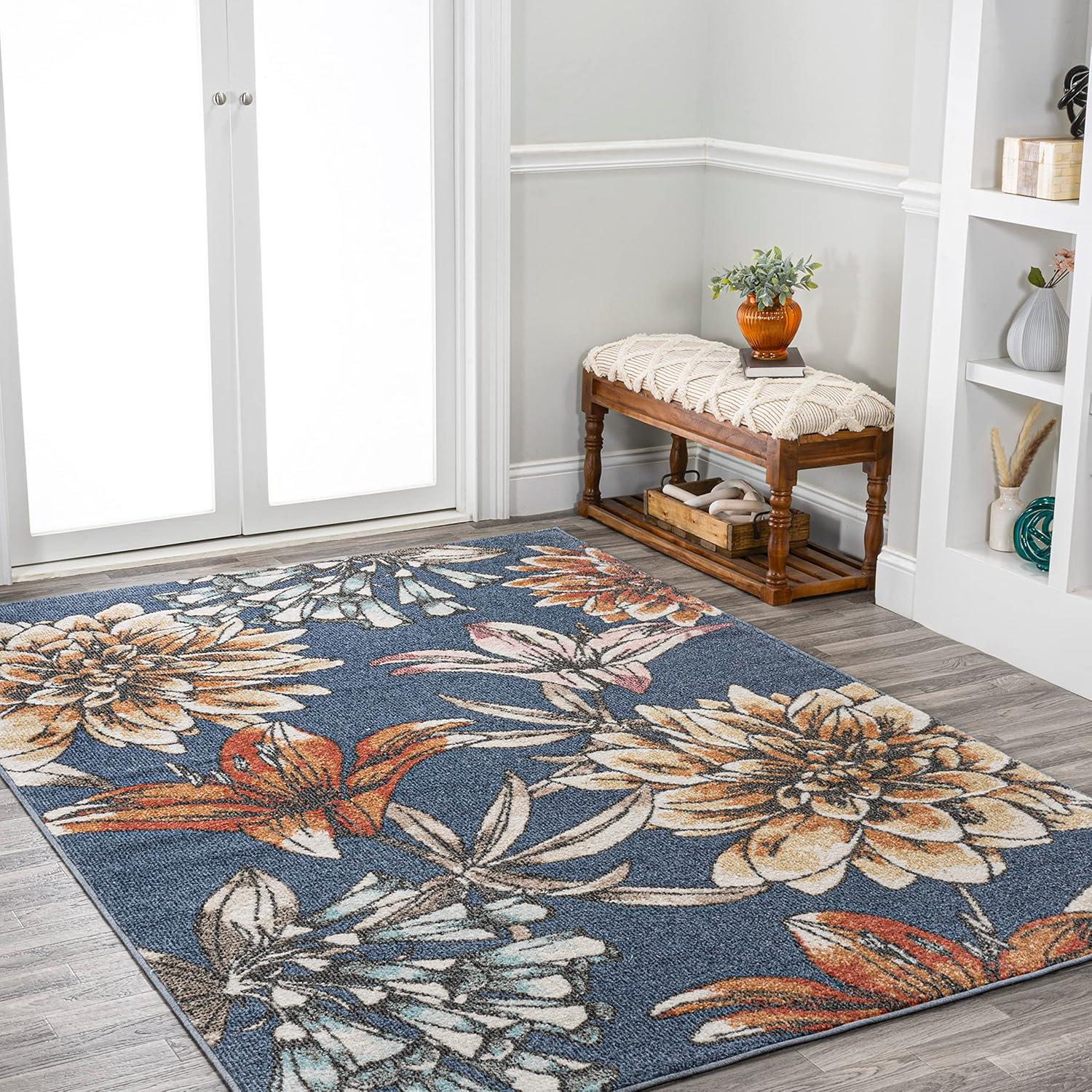 imageJONATHAN Y Giglio Botanical Flower Runner Rug 2x8 OrangeBlueCream Modern Contemporary EasyCleaning for Living Room Bedroom Kitchen Pet Friendly NonShedding CTP202B28BlueOrangeCream