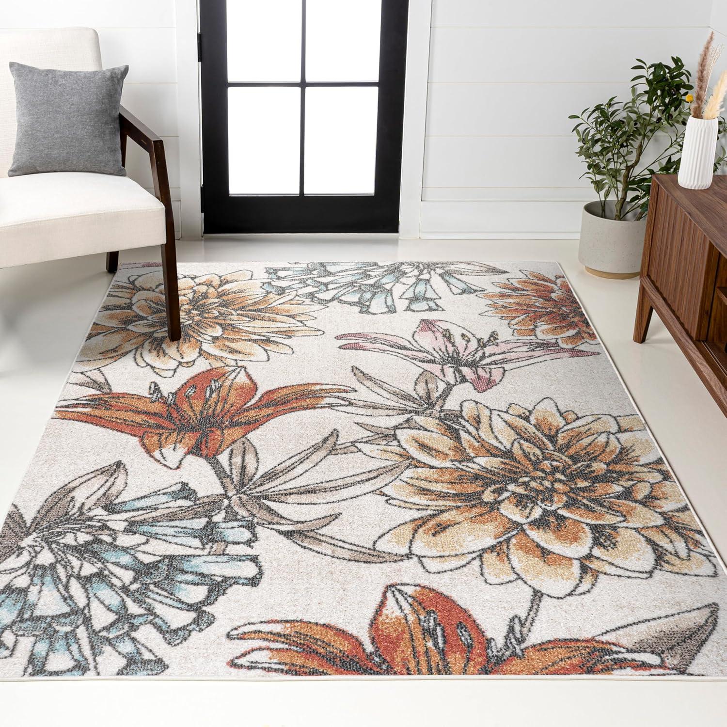 imageJONATHAN Y Giglio Botanical Flower Runner Rug 2x8 OrangeBlueCream Modern Contemporary EasyCleaning for Living Room Bedroom Kitchen Pet Friendly NonShedding CTP202B28OrangeBlueCream