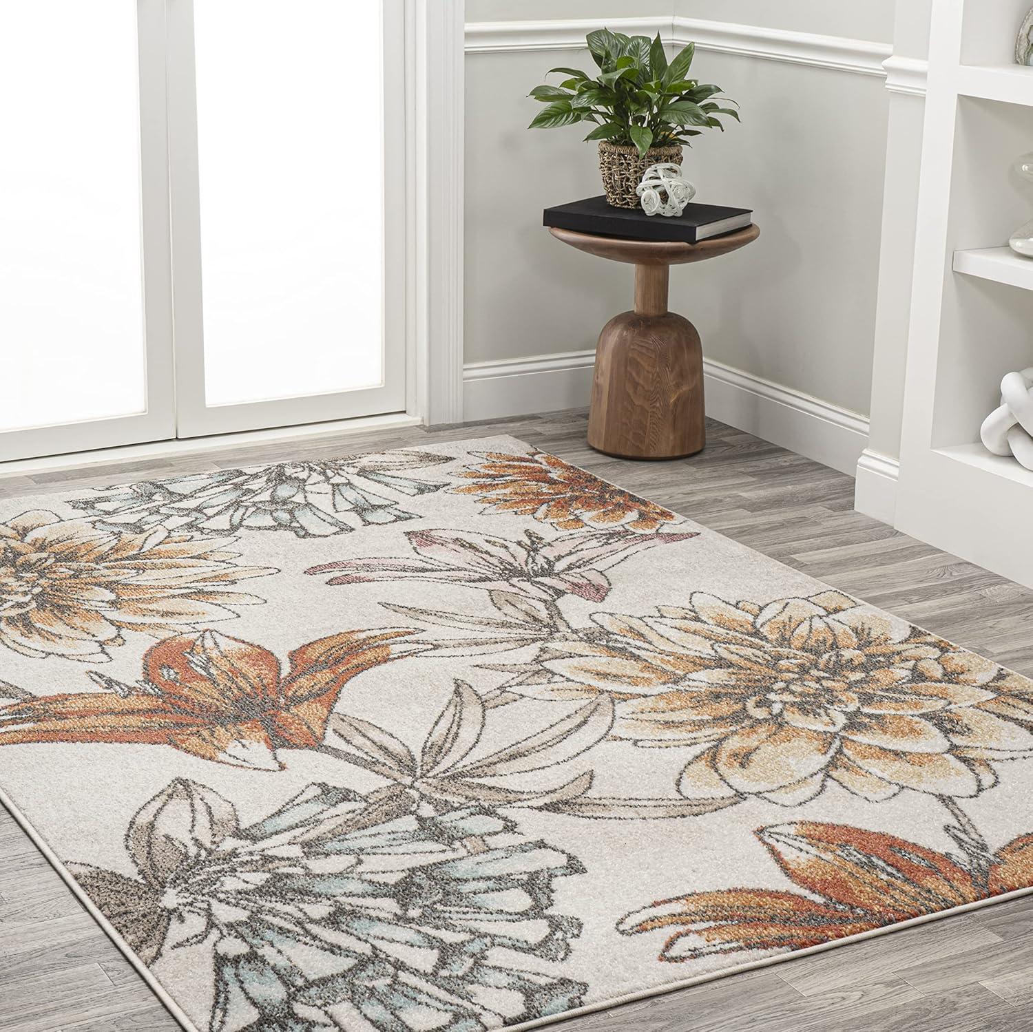 imageJONATHAN Y Giglio Botanical Flower Runner Rug 2x8 OrangeBlueCream Modern Contemporary EasyCleaning for Living Room Bedroom Kitchen Pet Friendly NonShedding CTP202B28OrangeBlueCream