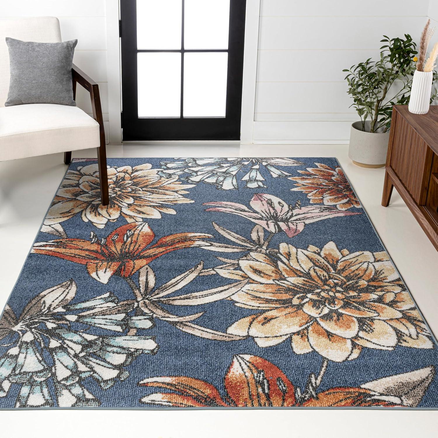 imageJONATHAN Y Giglio Botanical Flower Runner Rug 2x8 OrangeBlueCream Modern Contemporary EasyCleaning for Living Room Bedroom Kitchen Pet Friendly NonShedding CTP202B28BlueOrangeCream
