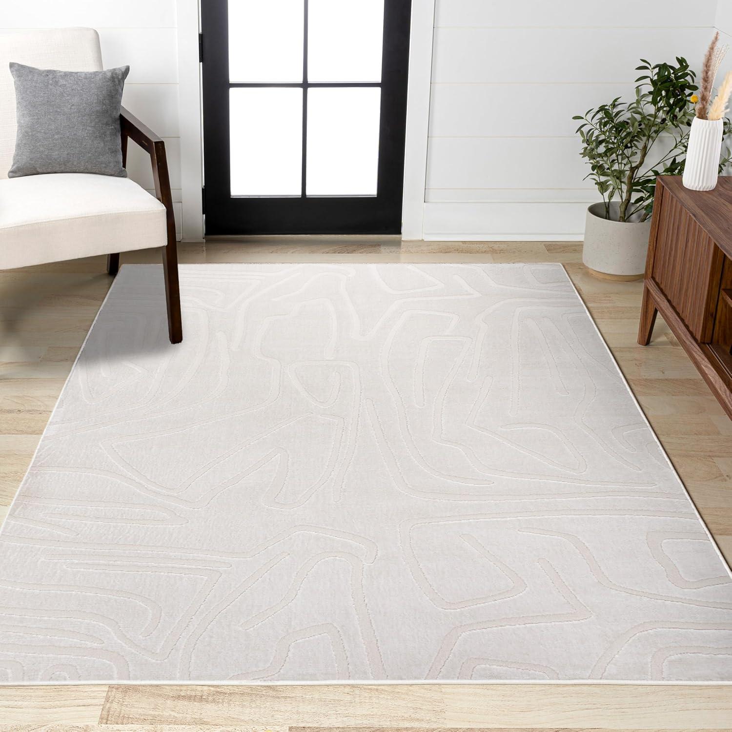 imageJONATHAN Y Graphic Lines HighLow Indoor Area Rug 8X10 WhiteCream Alcina Modern Scandinavian for Living Room Bedroom Kitchen EasyCleaning High Traffic PetFriendly NonShedding SND102B8WhiteCream