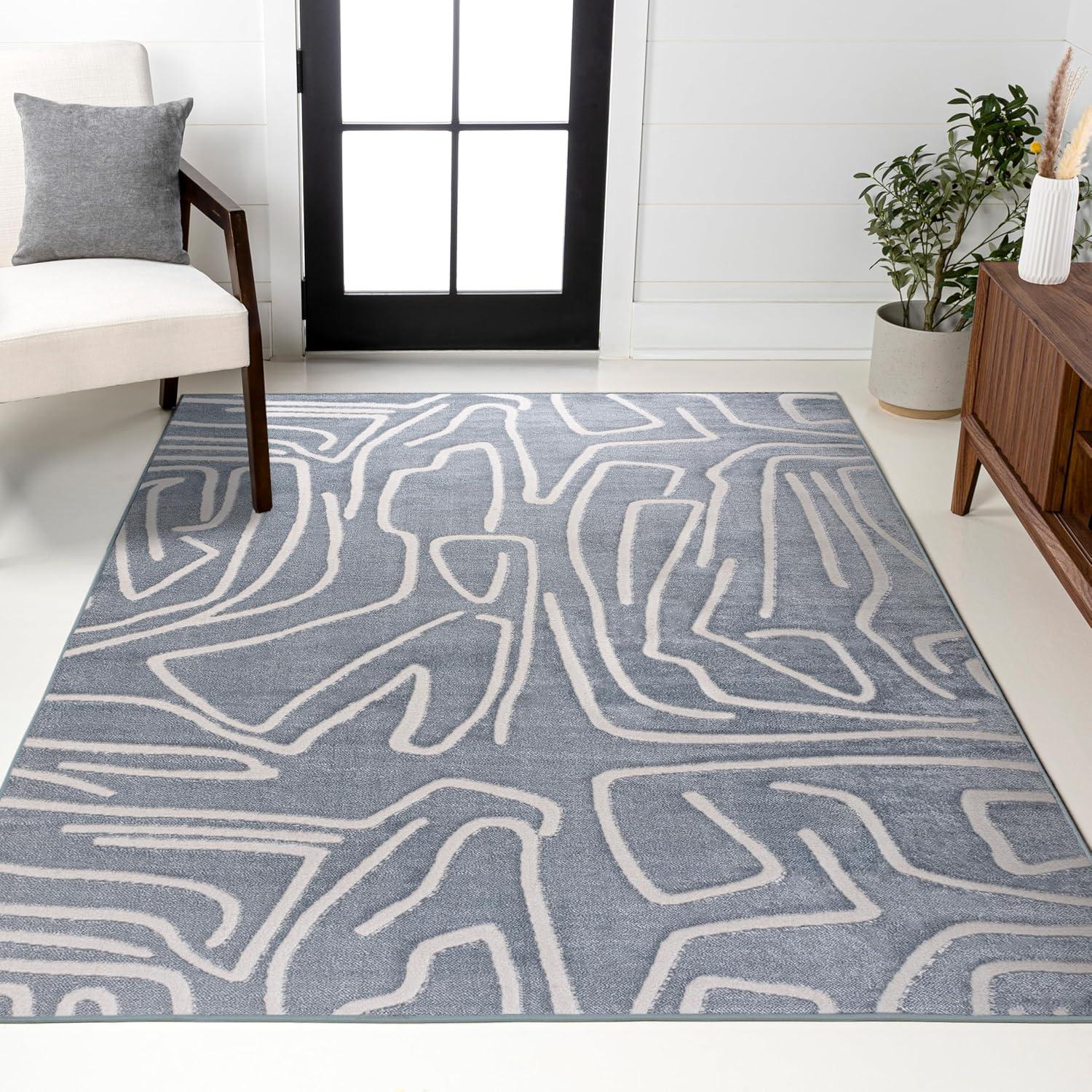 imageJONATHAN Y Graphic Lines HighLow Indoor Area Rug 8X10 WhiteCream Alcina Modern Scandinavian for Living Room Bedroom Kitchen EasyCleaning High Traffic PetFriendly NonShedding SND102B8BlueWhite