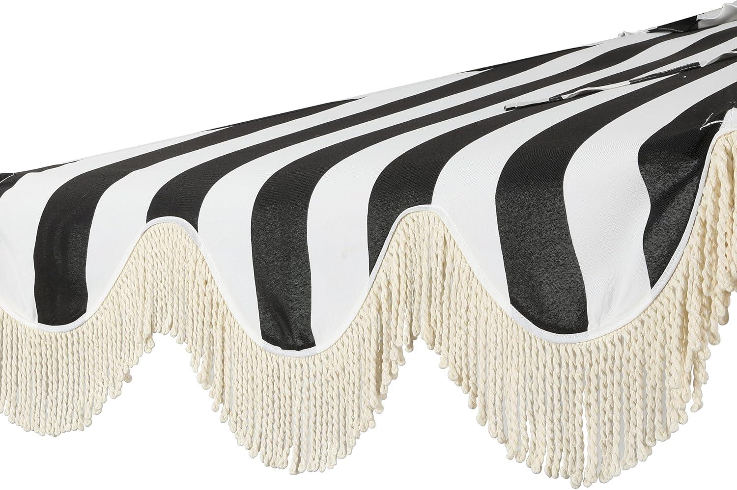 imageJONATHAN Y Half Umbrella UMB1201B Beverly 9 ft Designer Classic Scalloped Fringe Market Patio with Crank Push Button Tilt and UV Protection in NavyWhiteBlackWhite White Pole