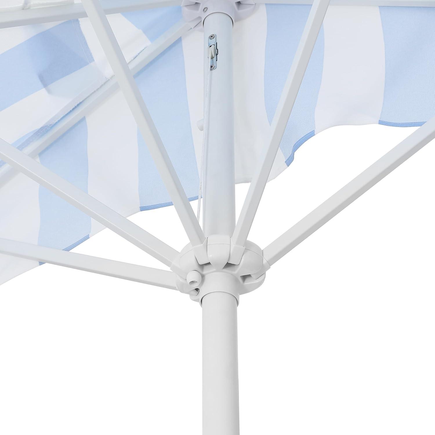 imageJONATHAN Y Half Umbrella UMB1201B Beverly 9 ft Designer Classic Scalloped Fringe Market Patio with Crank Push Button Tilt and UV Protection in NavyWhiteLight BlueWhite White Pole