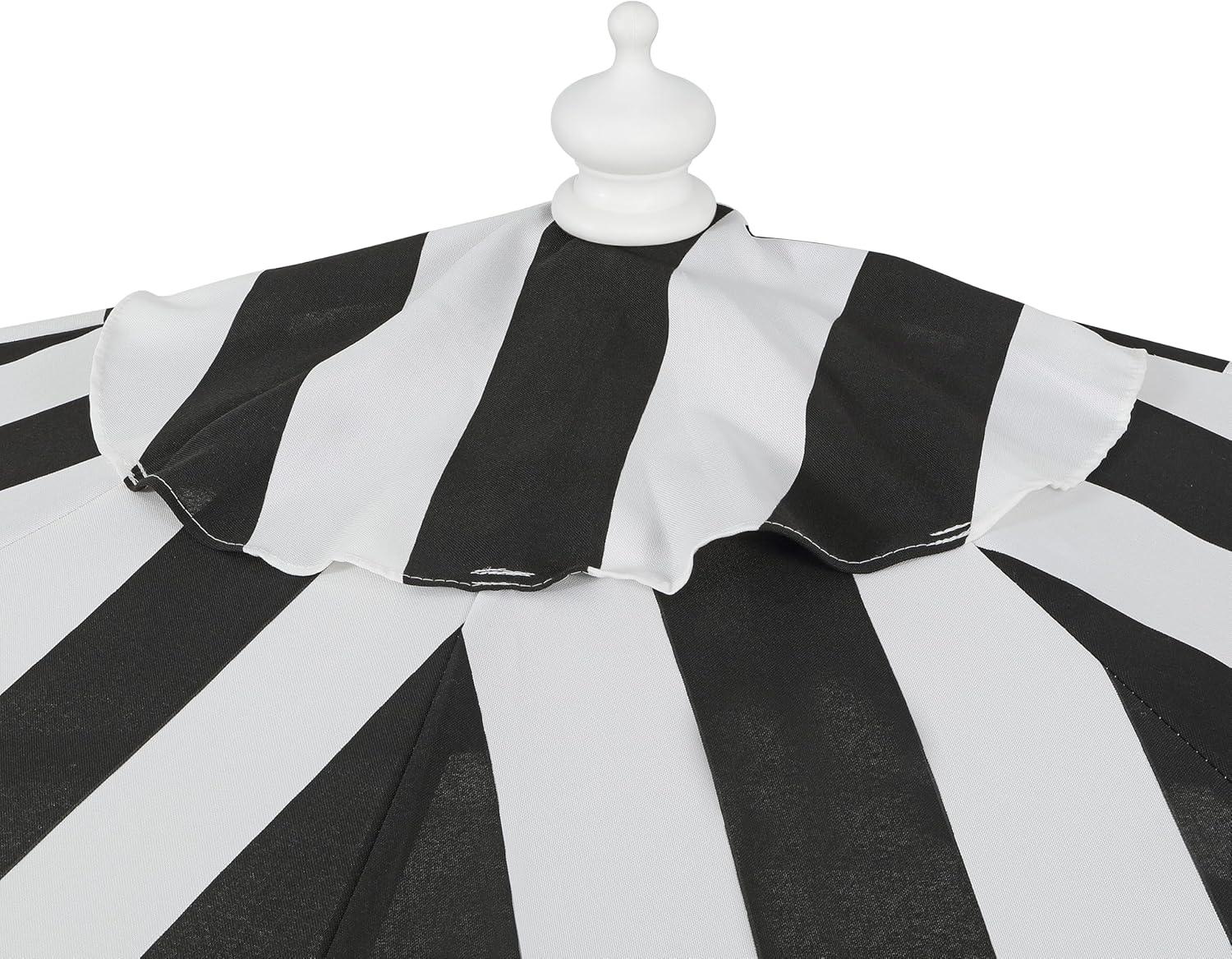 imageJONATHAN Y Half Umbrella UMB1201B Beverly 9 ft Designer Classic Scalloped Fringe Market Patio with Crank Push Button Tilt and UV Protection in NavyWhiteBlackWhite White Pole