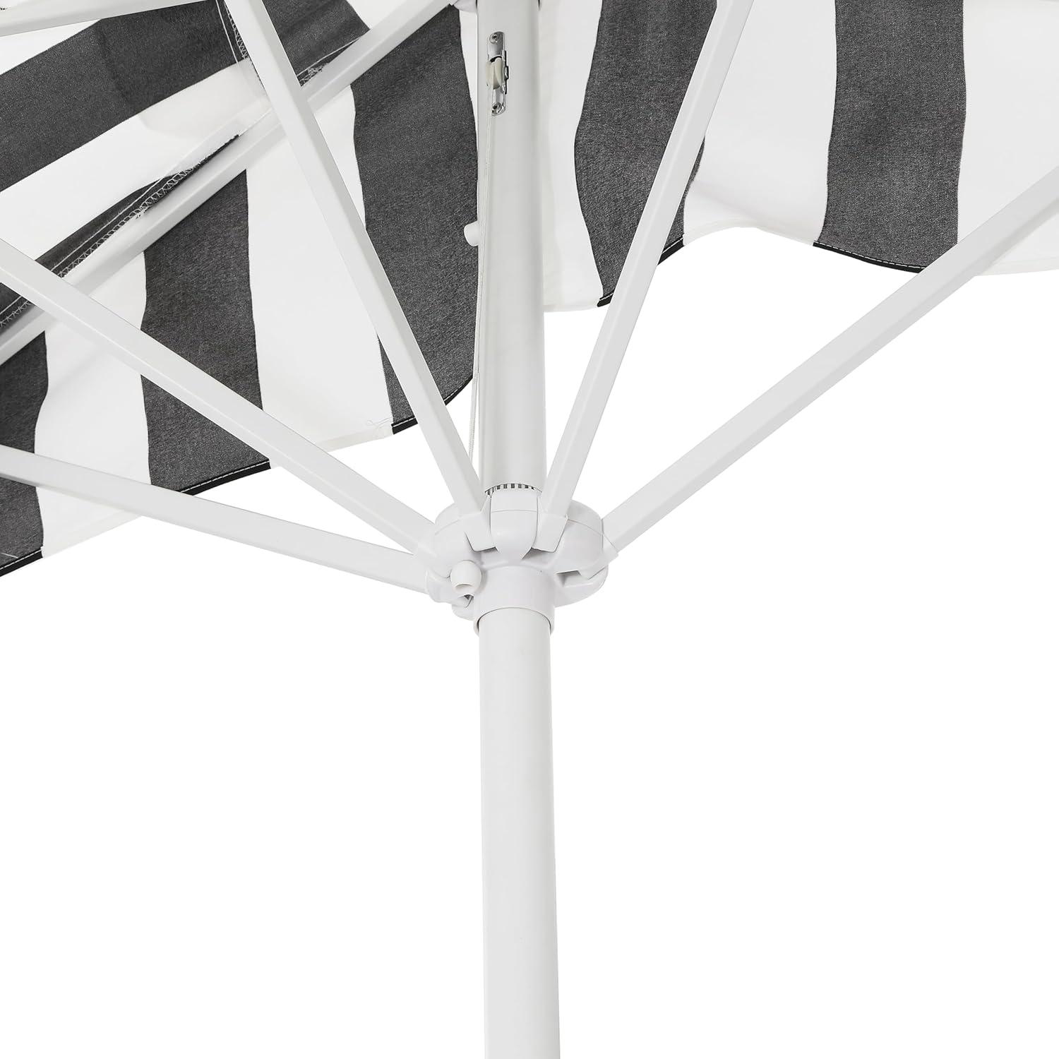 imageJONATHAN Y Half Umbrella UMB1201B Beverly 9 ft Designer Classic Scalloped Fringe Market Patio with Crank Push Button Tilt and UV Protection in NavyWhiteBlackWhite White Pole