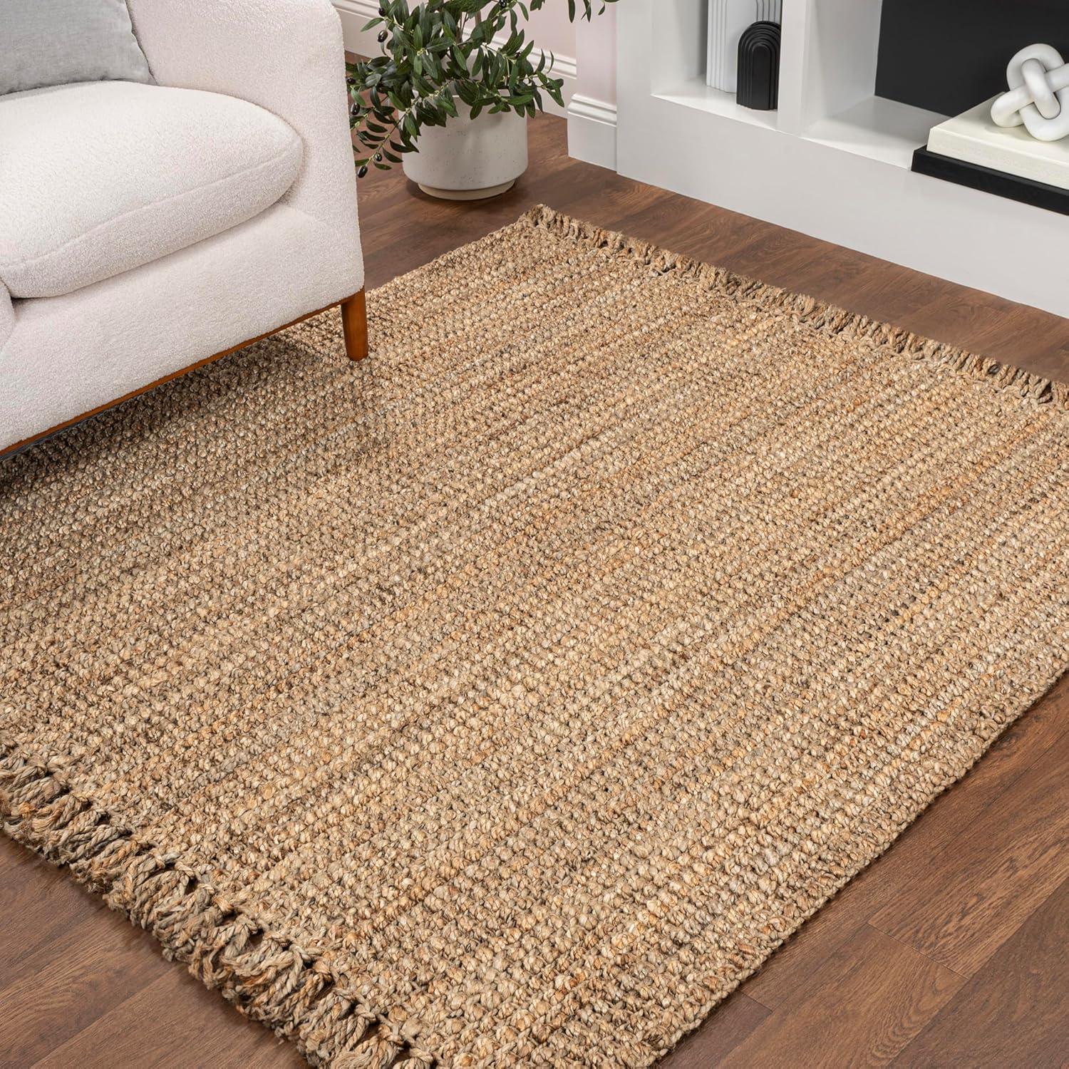 imageJONATHAN Y Handwoven Jute Fringe Natural Indoor Area Rug 8x10 Pata Bohemian Rustic Cottage EasyCleaning for Living Room Bedroom Kitchen NonShedding NRF103A8Natural