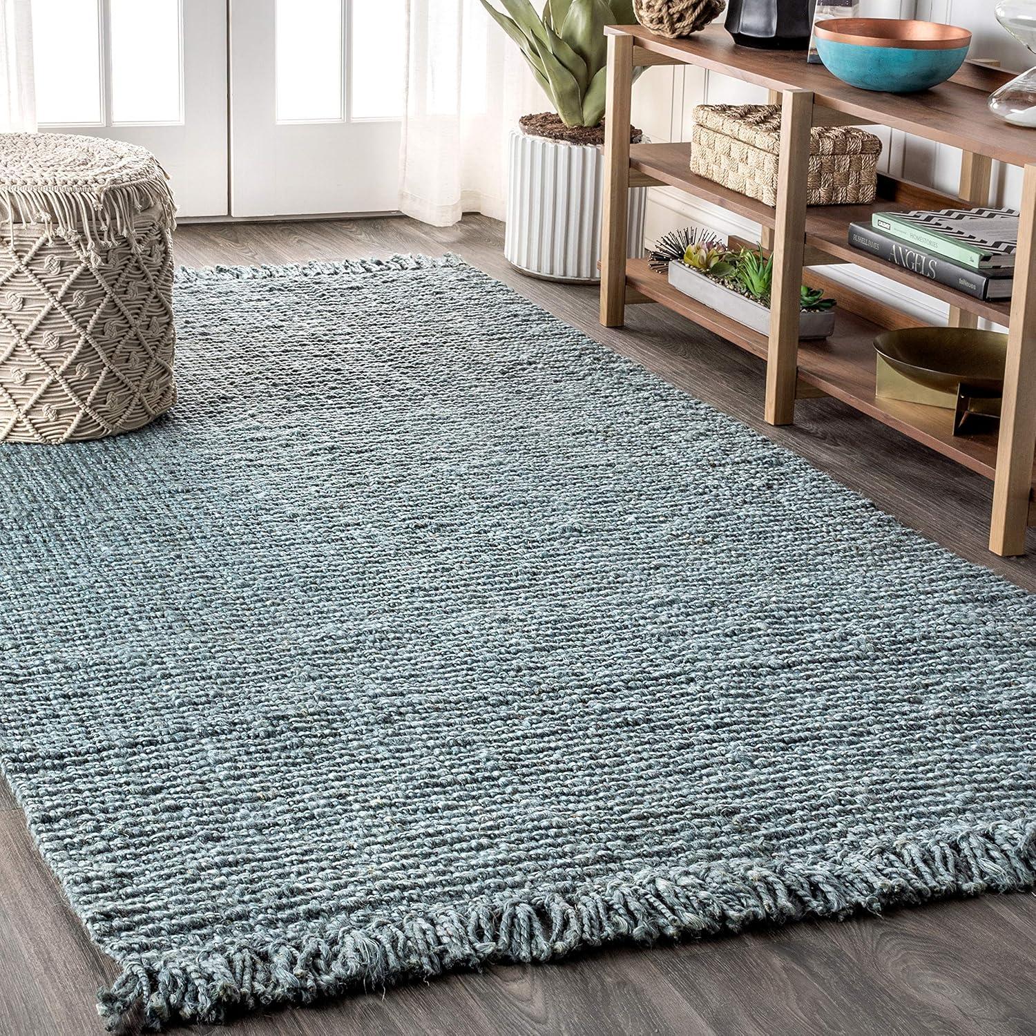 imageJONATHAN Y Handwoven Jute Fringe Natural Indoor Area Rug 8x10 Pata Bohemian Rustic Cottage EasyCleaning for Living Room Bedroom Kitchen NonShedding NRF103A8BlueGray