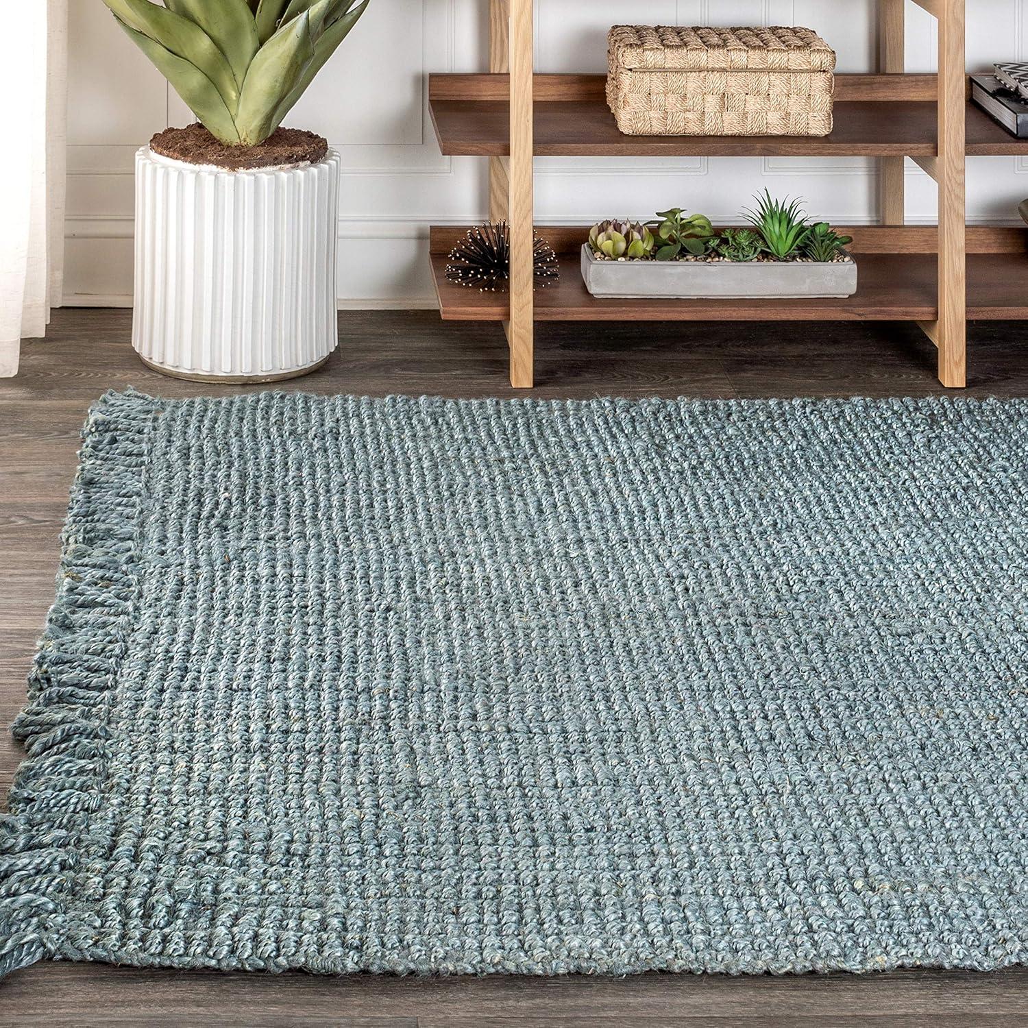 imageJONATHAN Y Handwoven Jute Fringe Natural Indoor Area Rug 8x10 Pata Bohemian Rustic Cottage EasyCleaning for Living Room Bedroom Kitchen NonShedding NRF103A8BlueGray