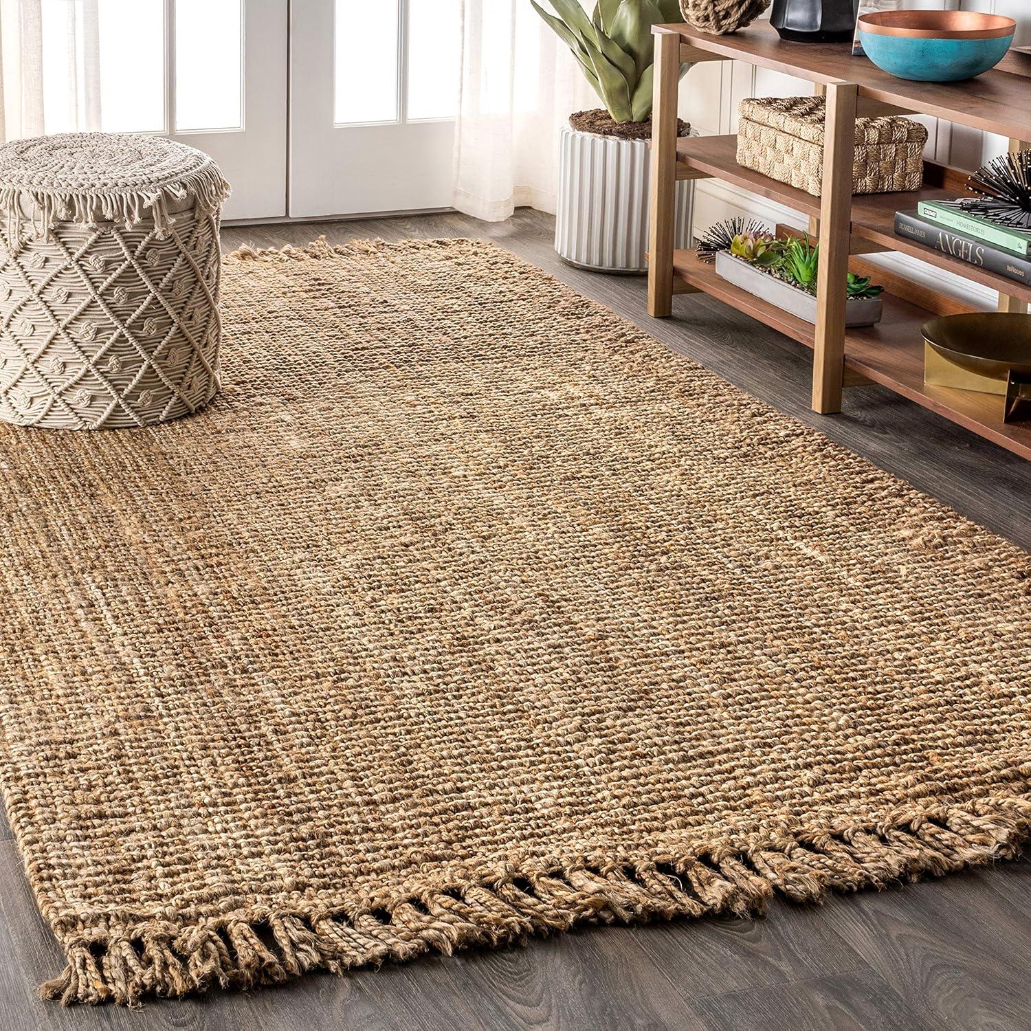 imageJONATHAN Y Handwoven Jute Fringe Natural Indoor Area Rug 8x10 Pata Bohemian Rustic Cottage EasyCleaning for Living Room Bedroom Kitchen NonShedding NRF103A8Natural