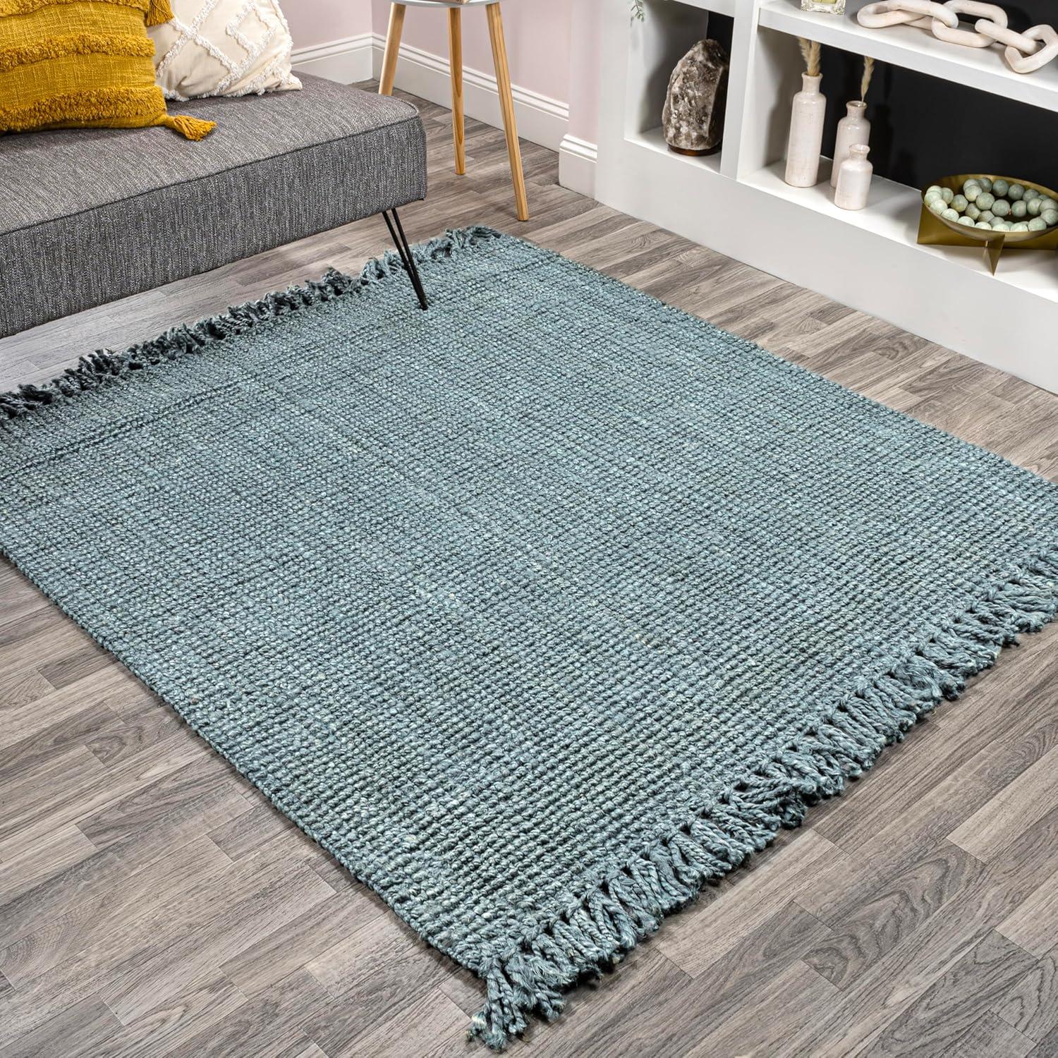 imageJONATHAN Y Handwoven Jute Fringe Natural Indoor Area Rug 8x10 Pata Bohemian Rustic Cottage EasyCleaning for Living Room Bedroom Kitchen NonShedding NRF103A8BlueGray