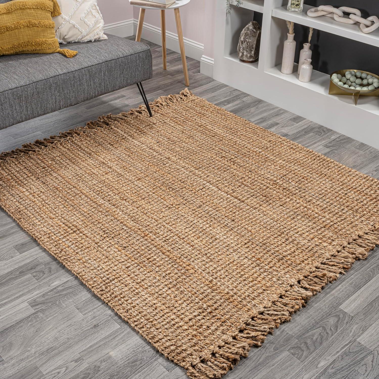 imageJONATHAN Y Handwoven Jute Fringe Natural Indoor Area Rug 8x10 Pata Bohemian Rustic Cottage EasyCleaning for Living Room Bedroom Kitchen NonShedding NRF103A8Natural
