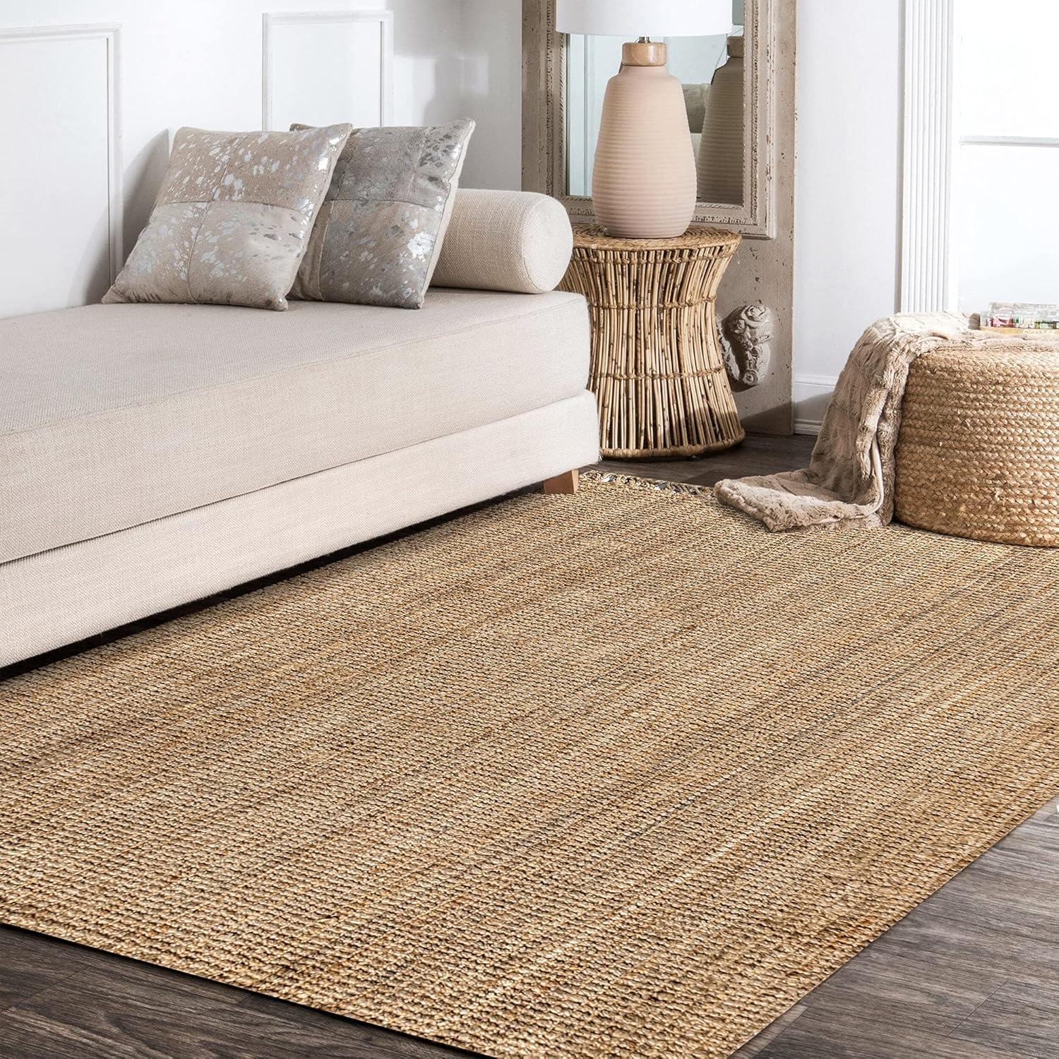 imageJONATHAN Y Handwoven Jute Fringe Natural Indoor Area Rug 8x10 Pata Bohemian Rustic Cottage EasyCleaning for Living Room Bedroom Kitchen NonShedding NRF103A8Natural