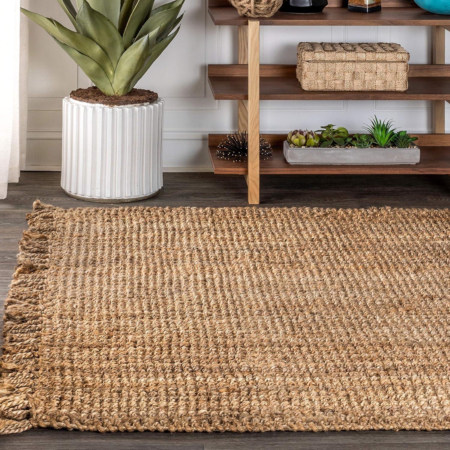 imageJONATHAN Y Handwoven Jute Fringe Natural Indoor Area Rug 8x10 Pata Bohemian Rustic Cottage EasyCleaning for Living Room Bedroom Kitchen NonShedding NRF103A8Natural