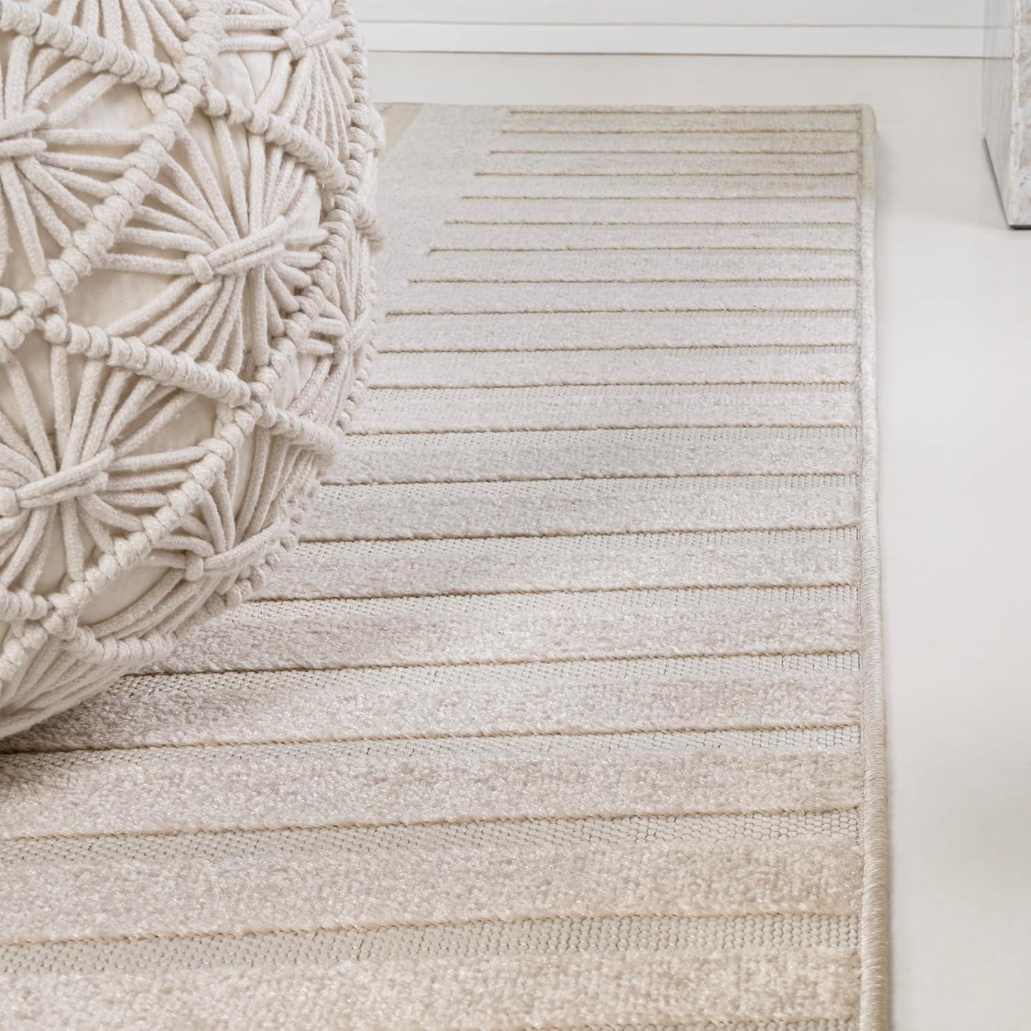 imageJONATHAN Y HighLow Arch Stripe TwoTone NavyCream 8x10 IndoorOutdoor Area Rug Anders MidCentury Modern for Patio Backyard Living Room Bedroom Office HoseWashable SCN107A8BeigeCream