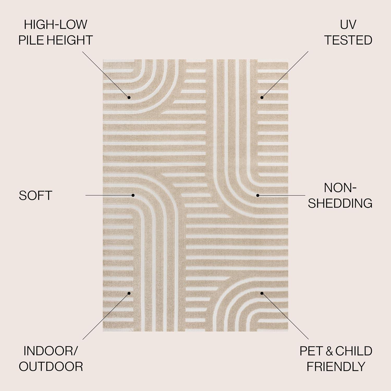 imageJONATHAN Y HighLow Arch Stripe TwoTone NavyCream 8x10 IndoorOutdoor Area Rug Anders MidCentury Modern for Patio Backyard Living Room Bedroom Office HoseWashable SCN107A8BeigeCream