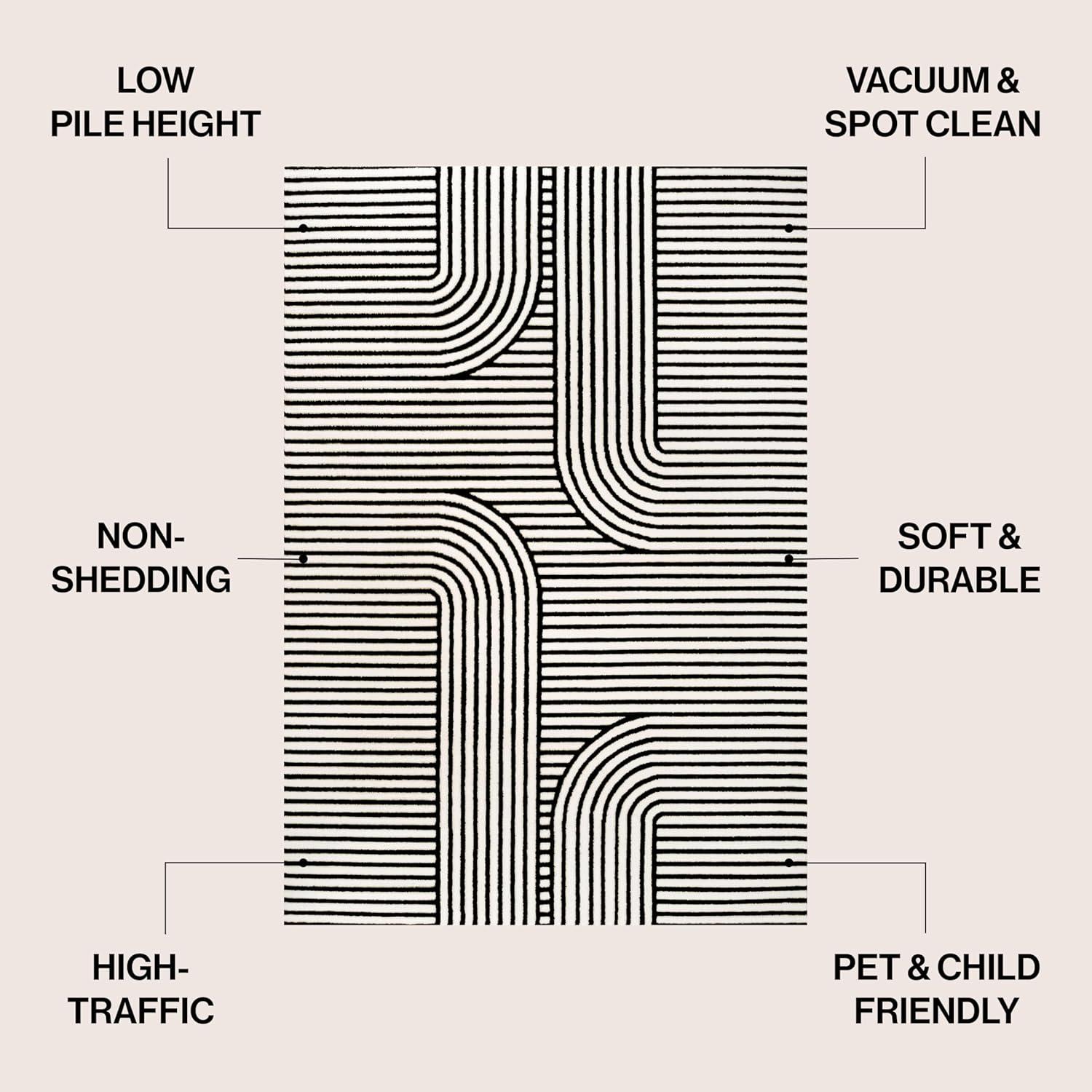 imageJONATHAN Y HighLow Arch Stripe TwoTone NavyCream 8x10 IndoorOutdoor Area Rug Anders MidCentury Modern for Patio Backyard Living Room Bedroom Office HoseWashable SCN107A8BlackWhite