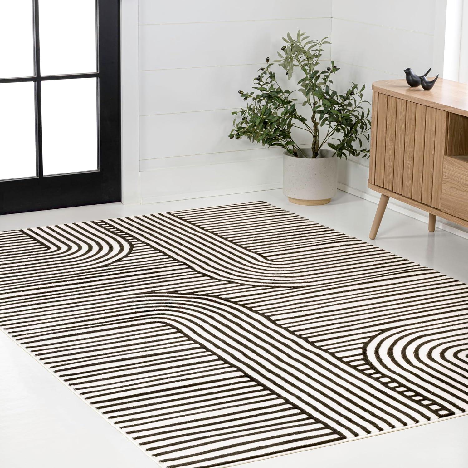 imageJONATHAN Y HighLow Arch Stripe TwoTone NavyCream 8x10 IndoorOutdoor Area Rug Anders MidCentury Modern for Patio Backyard Living Room Bedroom Office HoseWashable SCN107A8BlackWhite