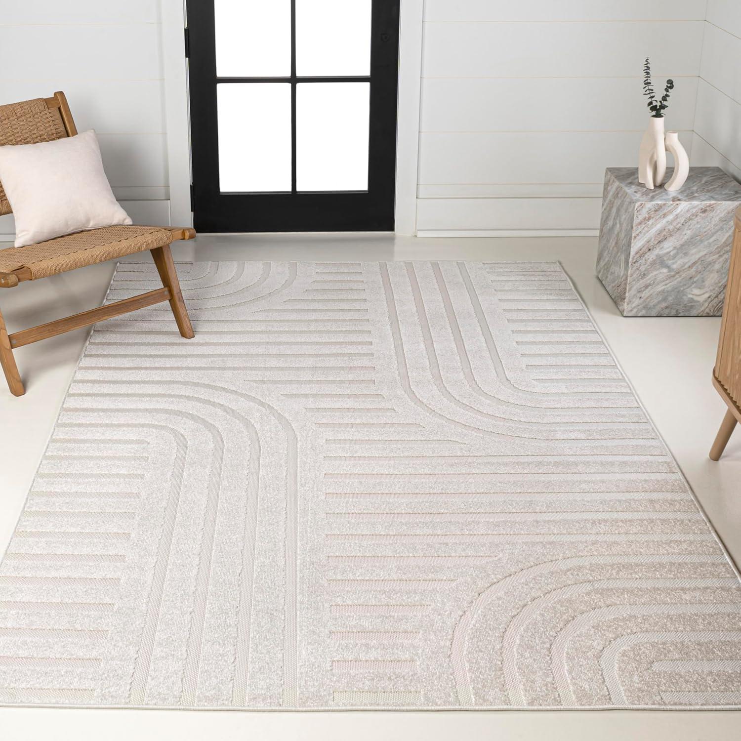 imageJONATHAN Y HighLow Arch Stripe TwoTone NavyCream 8x10 IndoorOutdoor Area Rug Anders MidCentury Modern for Patio Backyard Living Room Bedroom Office HoseWashable SCN107A8WhiteCream