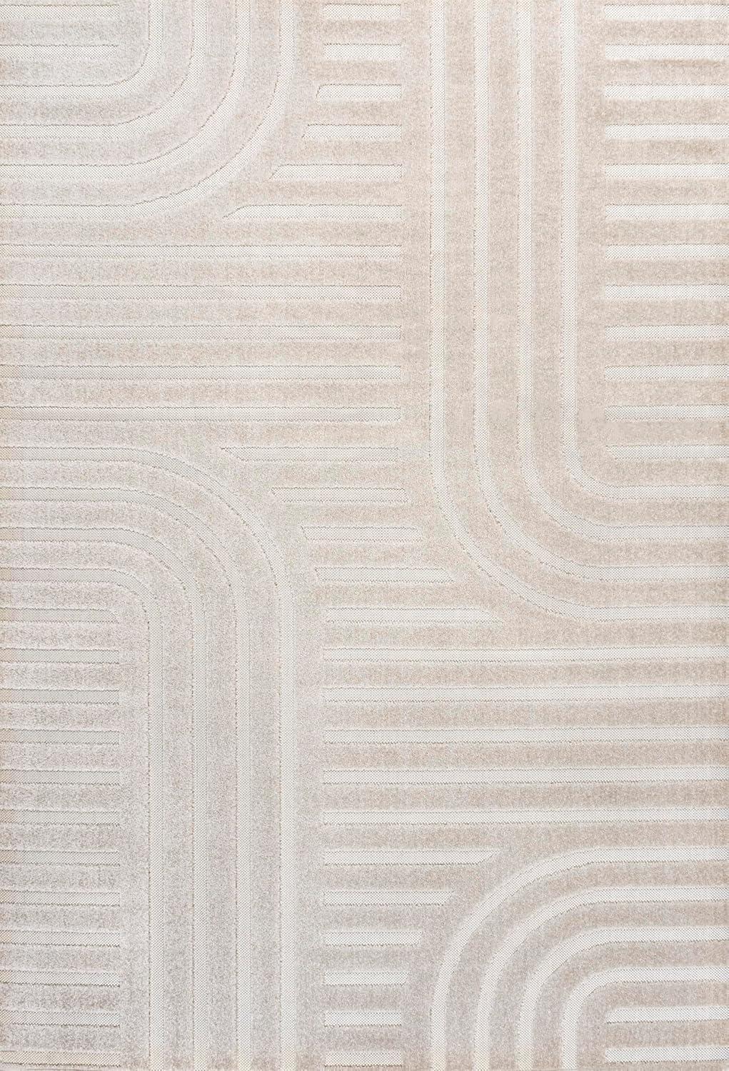 imageJONATHAN Y HighLow Arch Stripe TwoTone NavyCream 8x10 IndoorOutdoor Area Rug Anders MidCentury Modern for Patio Backyard Living Room Bedroom Office HoseWashable SCN107A8WhiteCream