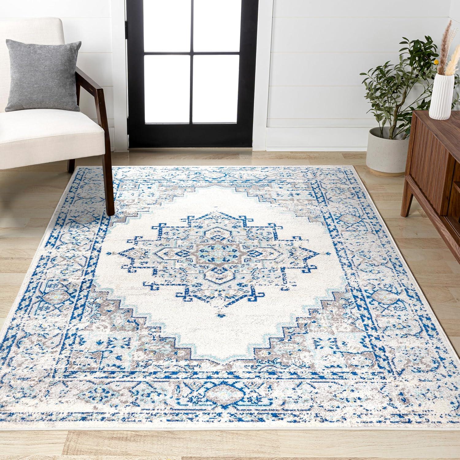 imageJONATHAN Y Inigo Cottage Medallion Dark GrayCream Runner Rug 2x8 Bohemian Transitional EasyCleaning for Living Room Bedroom Kitchen Pet Friendly NonShedding BMF107B28Blue