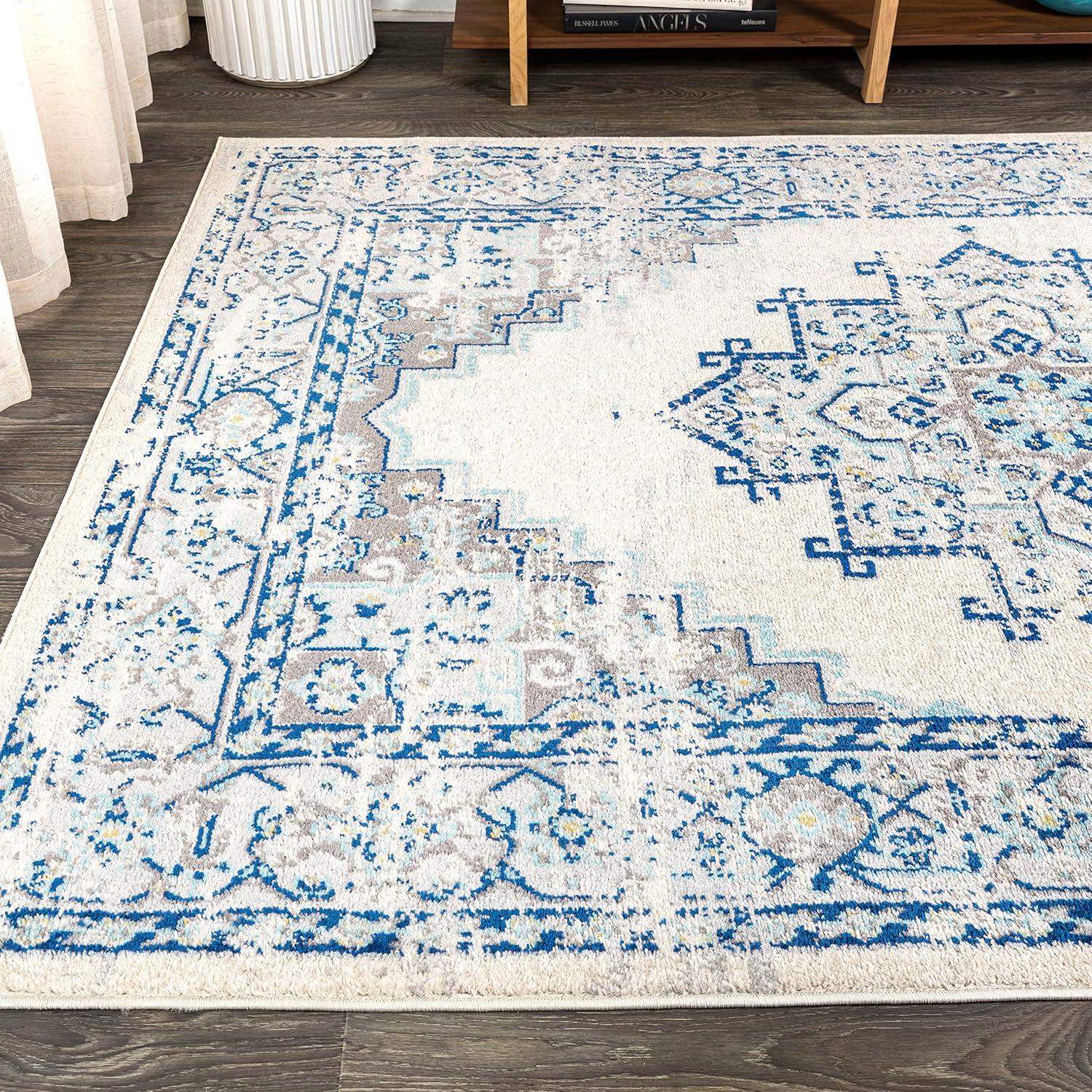 imageJONATHAN Y Inigo Cottage Medallion Dark GrayCream Runner Rug 2x8 Bohemian Transitional EasyCleaning for Living Room Bedroom Kitchen Pet Friendly NonShedding BMF107B28Blue