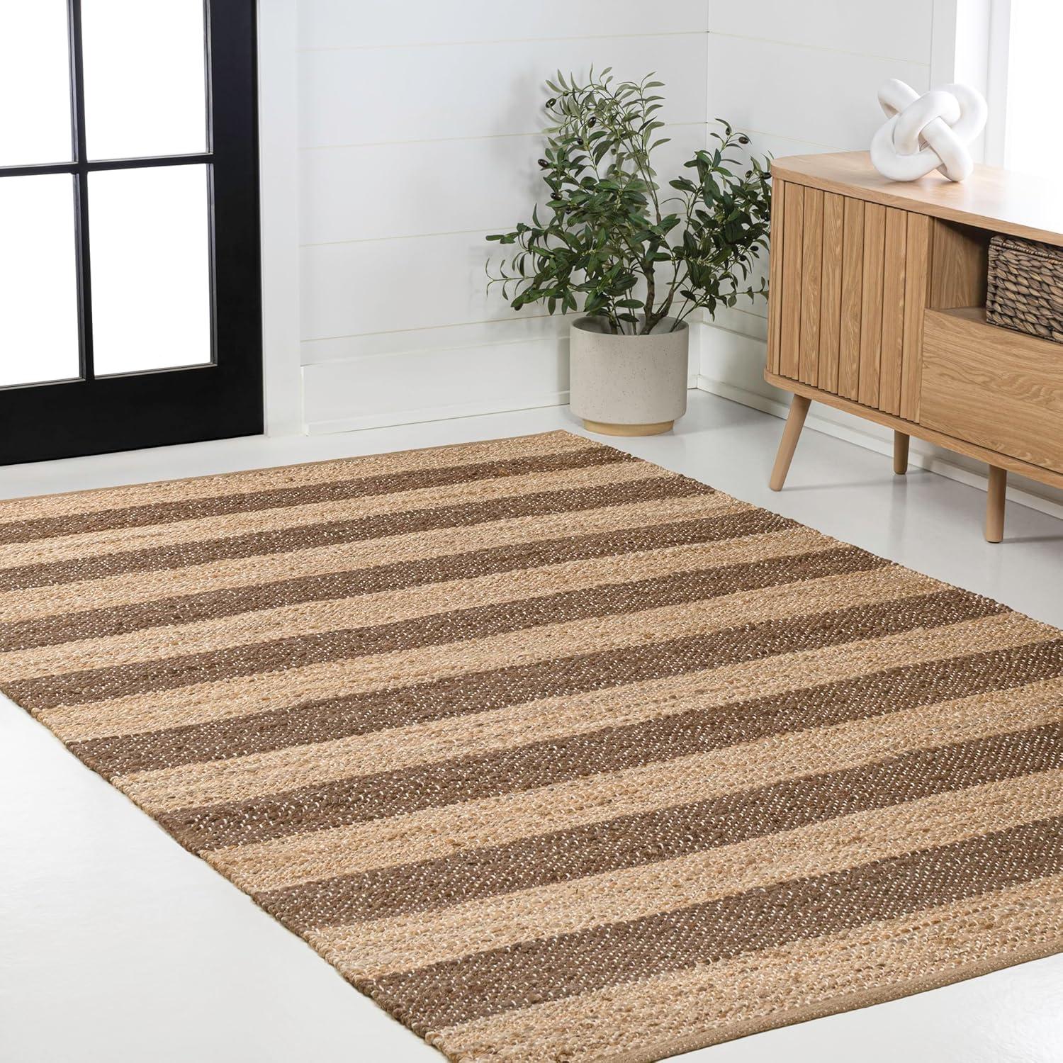 imageJONATHAN Y Jayden Woven Jute Stripe NaturalBrown Runner Rug 2x8 Rustic Farmhouse Traditional Lodge EasyCleaning for Living Room Bedroom Kitchen NonShedding NRF202A28NaturalBrown