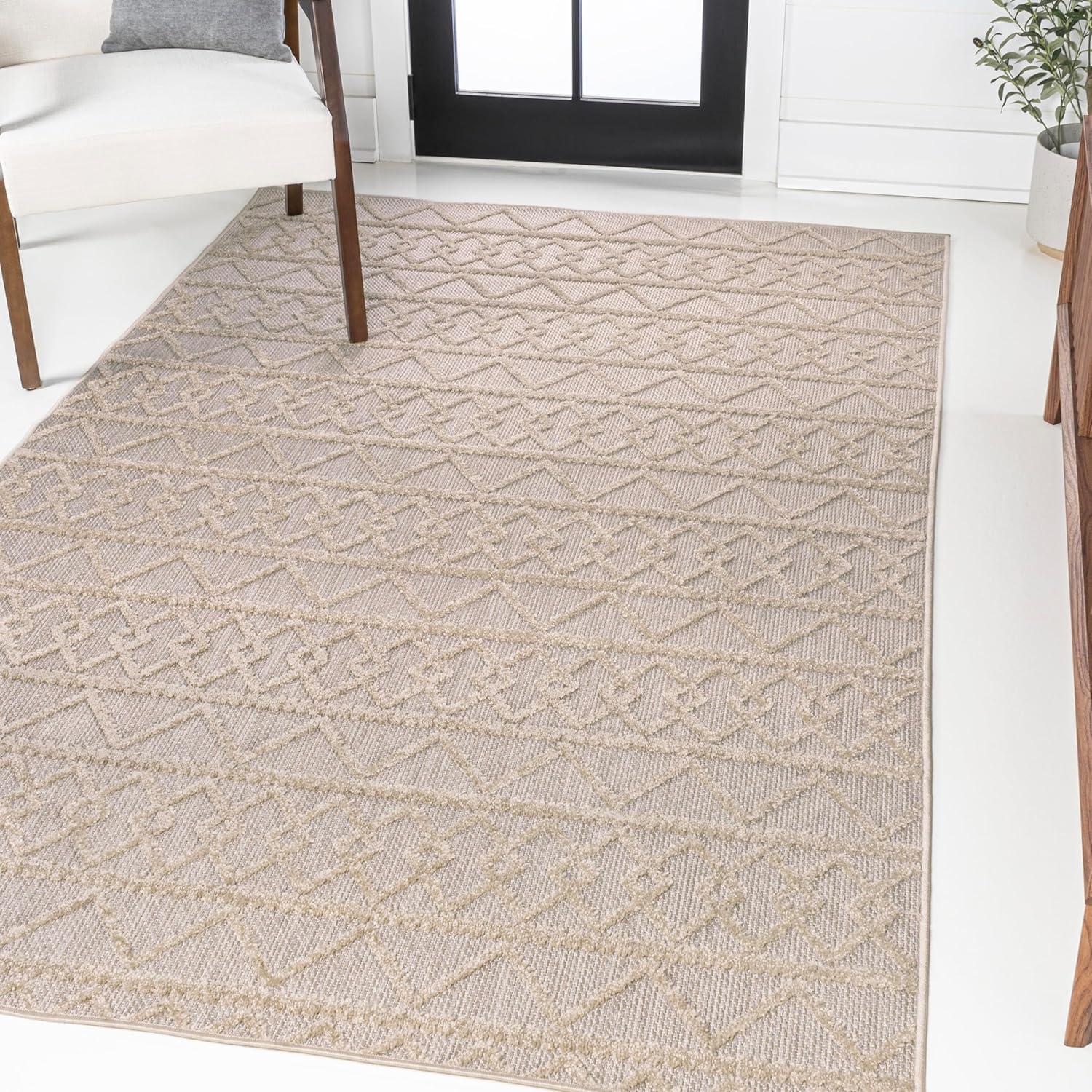 imageJONATHAN Y Knotted Trellis Geometric Indoor Outdoor Area Rug 8X10 BlackIvory Aylan HighLow Pile for Backyard Patio Porch EasyCleaning High Traffic PetFriendly NonShedding SBH104A8Beige