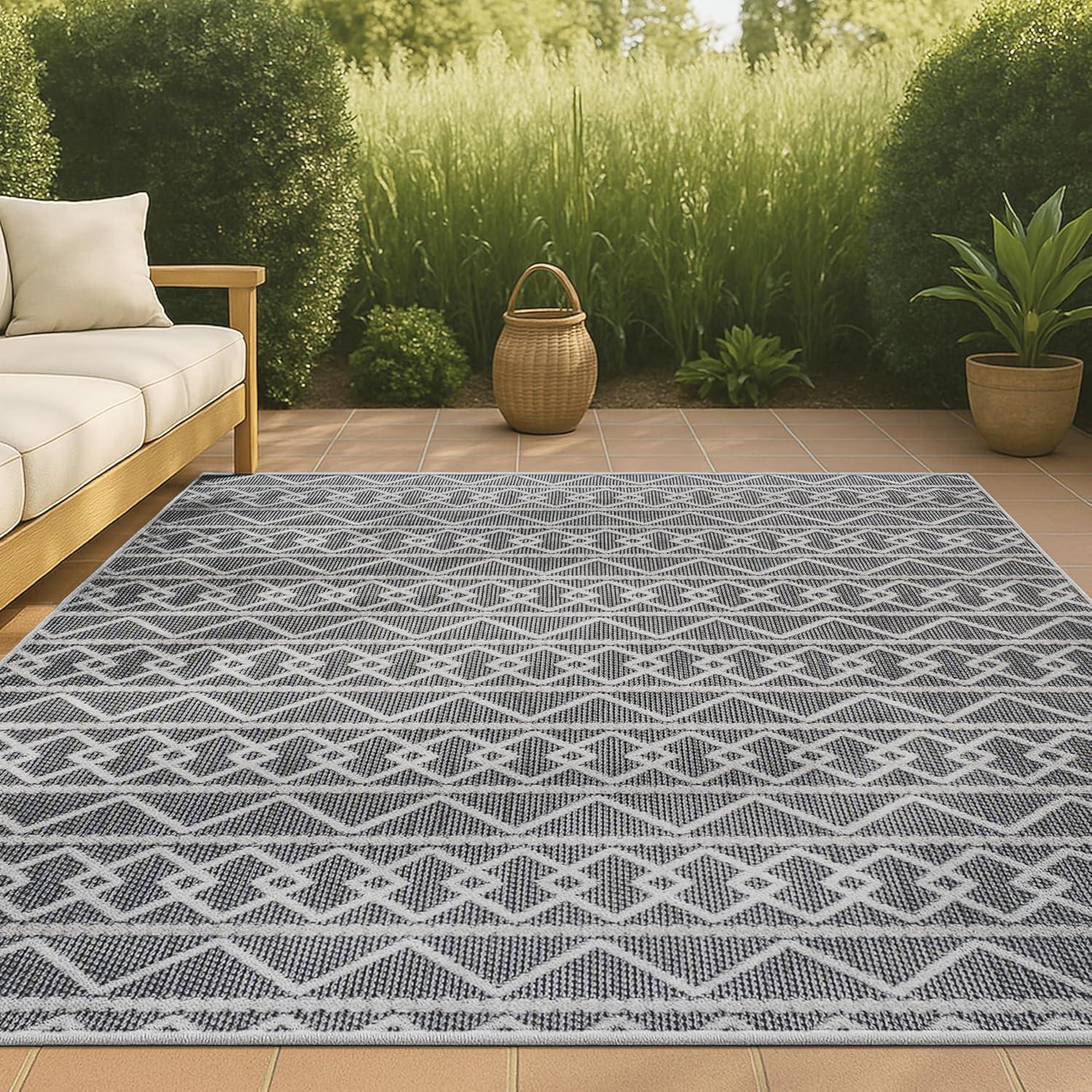 imageJONATHAN Y Knotted Trellis Geometric Indoor Outdoor Area Rug 8X10 BlackIvory Aylan HighLow Pile for Backyard Patio Porch EasyCleaning High Traffic PetFriendly NonShedding SBH104A8BlackIvory