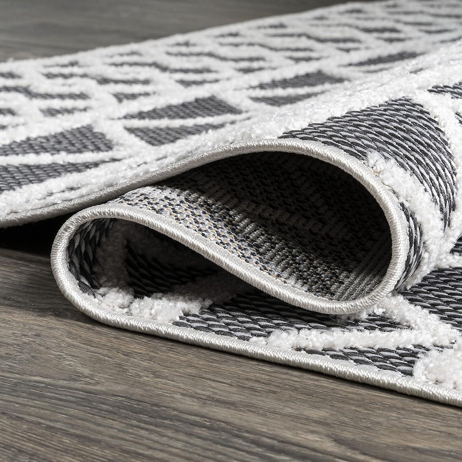 imageJONATHAN Y Knotted Trellis Geometric Indoor Outdoor Area Rug 8X10 BlackIvory Aylan HighLow Pile for Backyard Patio Porch EasyCleaning High Traffic PetFriendly NonShedding SBH104A8BlackIvory