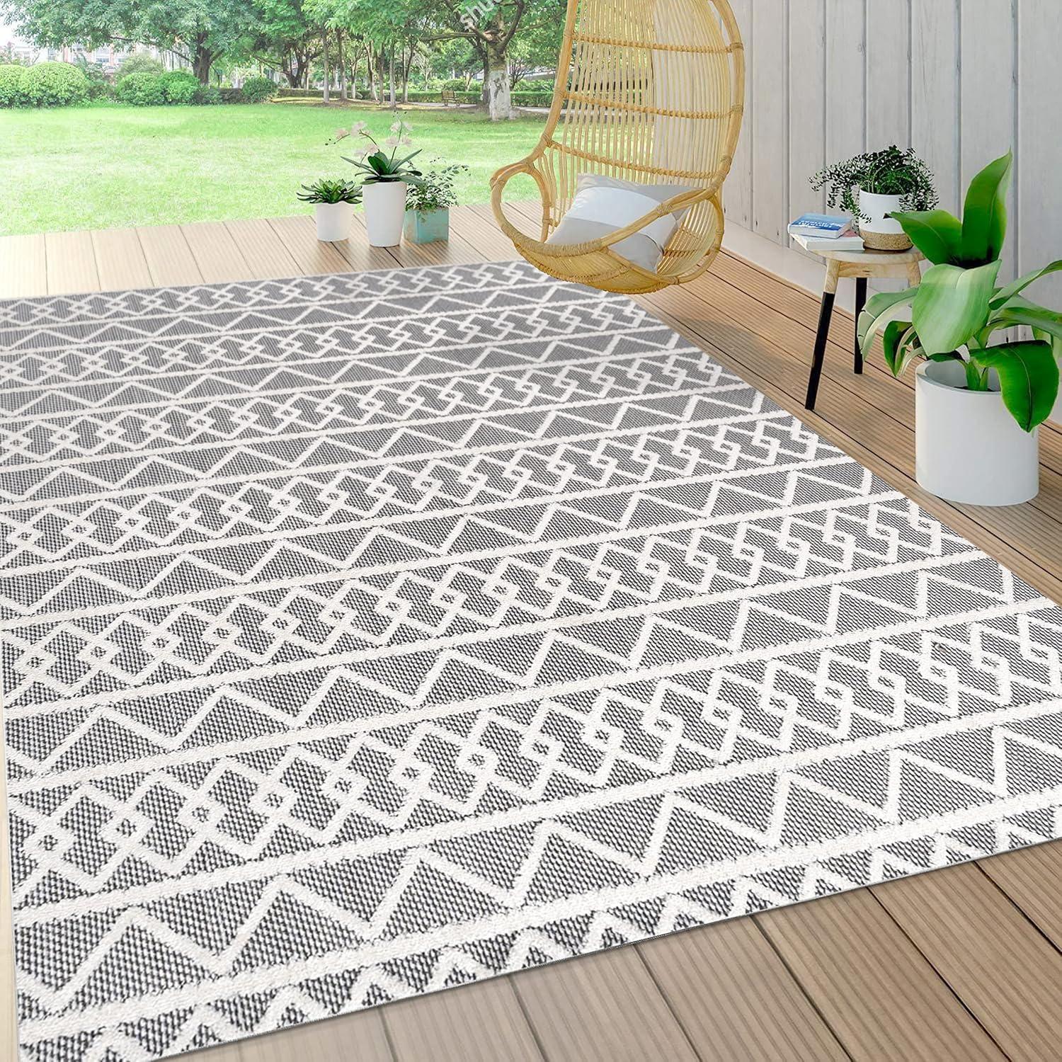 imageJONATHAN Y Knotted Trellis Geometric Indoor Outdoor Area Rug 8X10 BlackIvory Aylan HighLow Pile for Backyard Patio Porch EasyCleaning High Traffic PetFriendly NonShedding SBH104A8BlackIvory