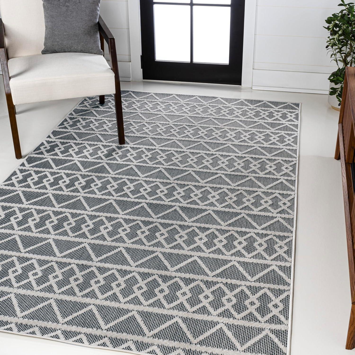 imageJONATHAN Y Knotted Trellis Geometric Indoor Outdoor Area Rug 8X10 BlackIvory Aylan HighLow Pile for Backyard Patio Porch EasyCleaning High Traffic PetFriendly NonShedding SBH104A8BlackIvory