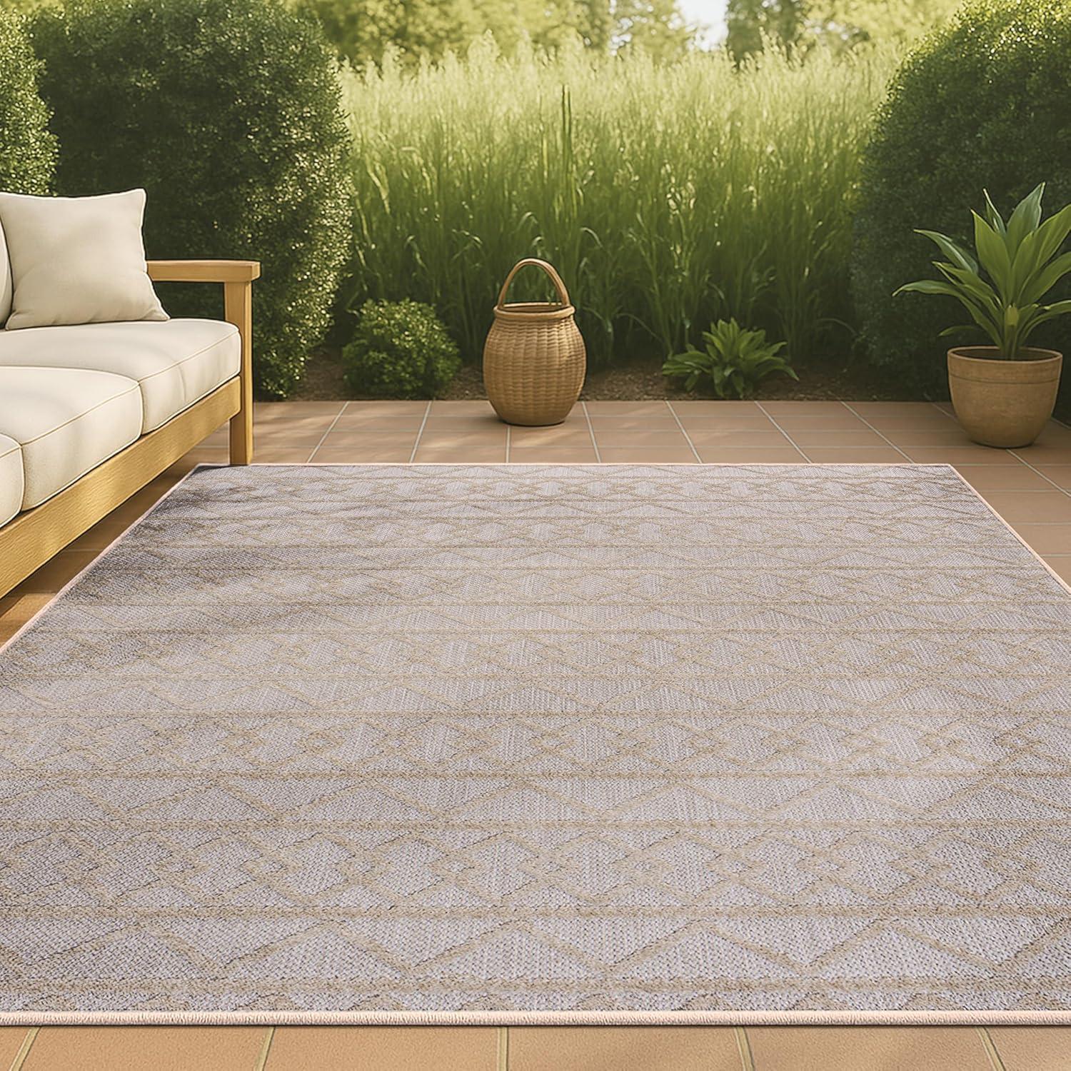 imageJONATHAN Y Knotted Trellis Geometric Indoor Outdoor Area Rug 8X10 BlackIvory Aylan HighLow Pile for Backyard Patio Porch EasyCleaning High Traffic PetFriendly NonShedding SBH104A8Beige