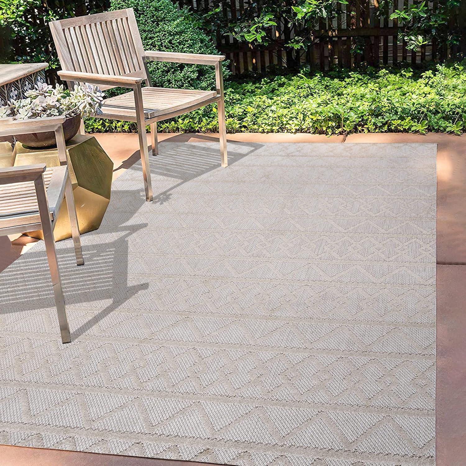 imageJONATHAN Y Knotted Trellis Geometric Indoor Outdoor Area Rug 8X10 BlackIvory Aylan HighLow Pile for Backyard Patio Porch EasyCleaning High Traffic PetFriendly NonShedding SBH104A8Beige