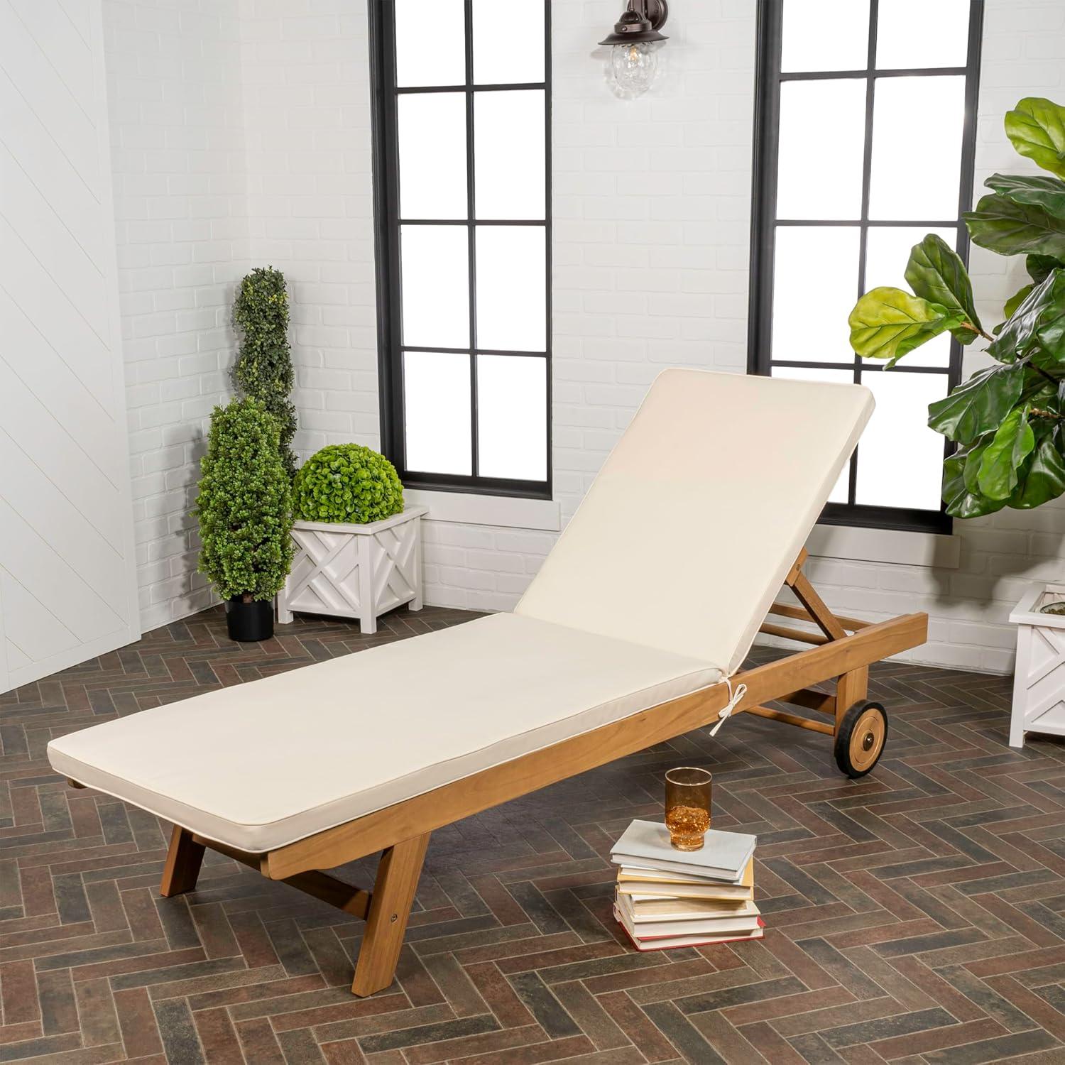 imageJONATHAN Y LNG1000D Mallorca 7756quotx2362quot Modern Classic Adjustable Acacia Wood Chaise Outdoor Lounge Chair with Cushion ampamp Wheels Coastal Bohemian Minimalist Traditional Dark GrayNaturalWhiteNatural