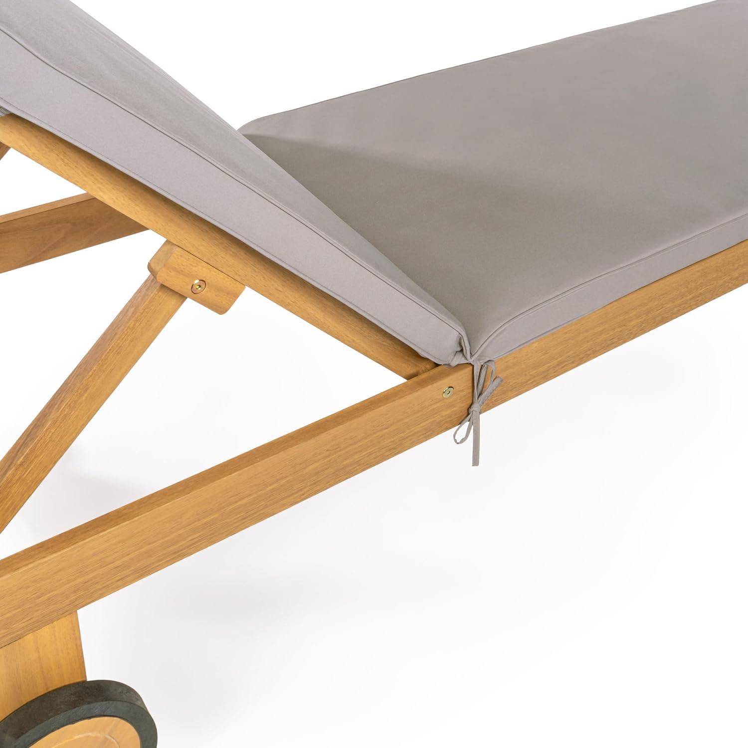 imageJONATHAN Y LNG1000D Mallorca 7756quotx2362quot Modern Classic Adjustable Acacia Wood Chaise Outdoor Lounge Chair with Cushion ampamp Wheels Coastal Bohemian Minimalist Traditional Dark GrayNaturalDark GrayNatural