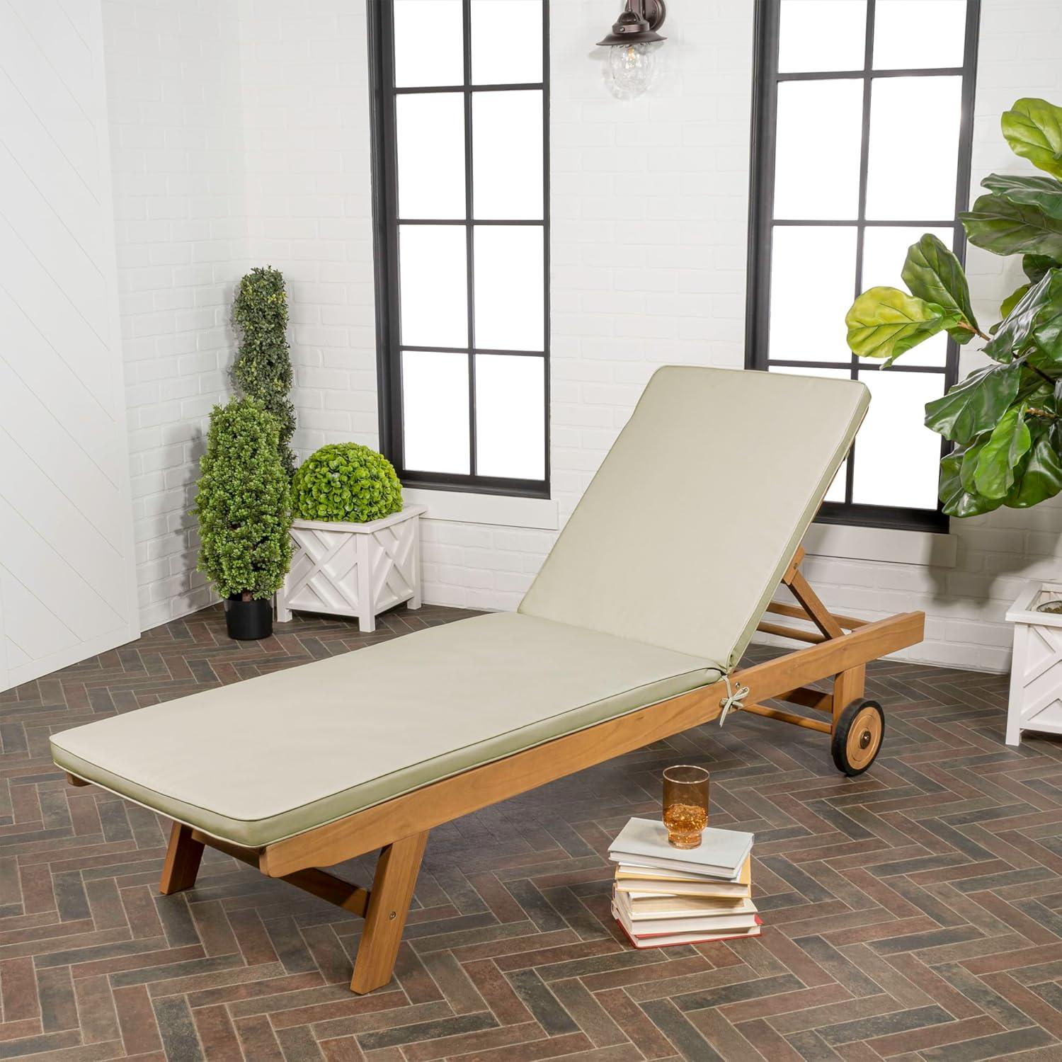 imageJONATHAN Y LNG1000D Mallorca 7756quotx2362quot Modern Classic Adjustable Acacia Wood Chaise Outdoor Lounge Chair with Cushion ampamp Wheels Coastal Bohemian Minimalist Traditional Dark GrayNaturalLight GrayNatural