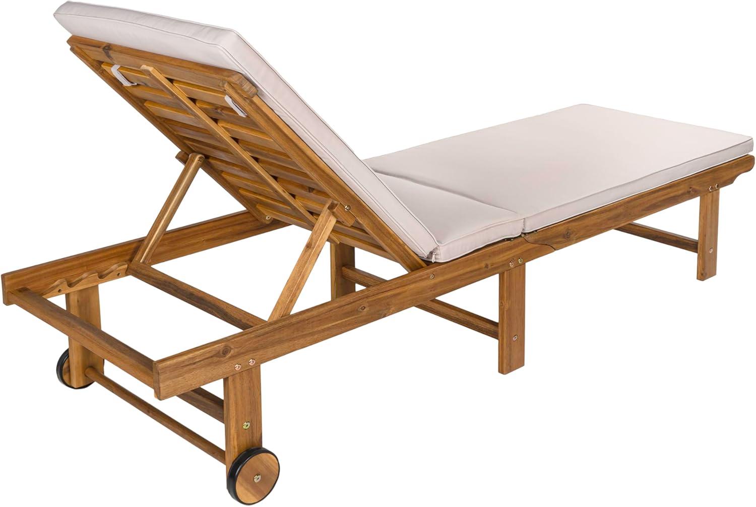 imageJONATHAN Y LNG1000D Mallorca 7756quotx2362quot Modern Classic Adjustable Acacia Wood Chaise Outdoor Lounge Chair with Cushion ampamp Wheels Coastal Bohemian Minimalist Traditional Dark GrayNaturalBeige