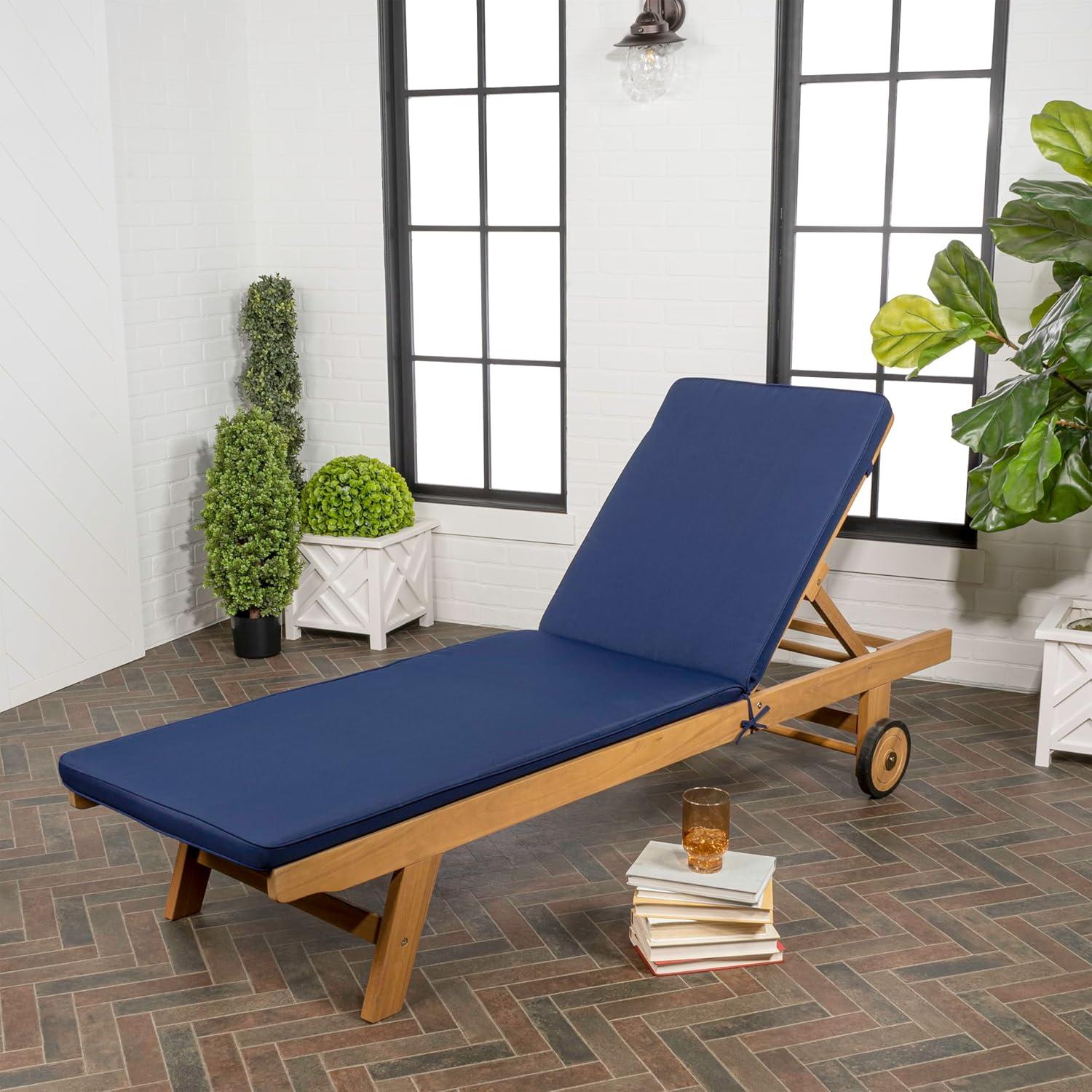 imageJONATHAN Y LNG1000D Mallorca 7756quotx2362quot Modern Classic Adjustable Acacia Wood Chaise Outdoor Lounge Chair with Cushion ampamp Wheels Coastal Bohemian Minimalist Traditional Dark GrayNaturalNavyNatural